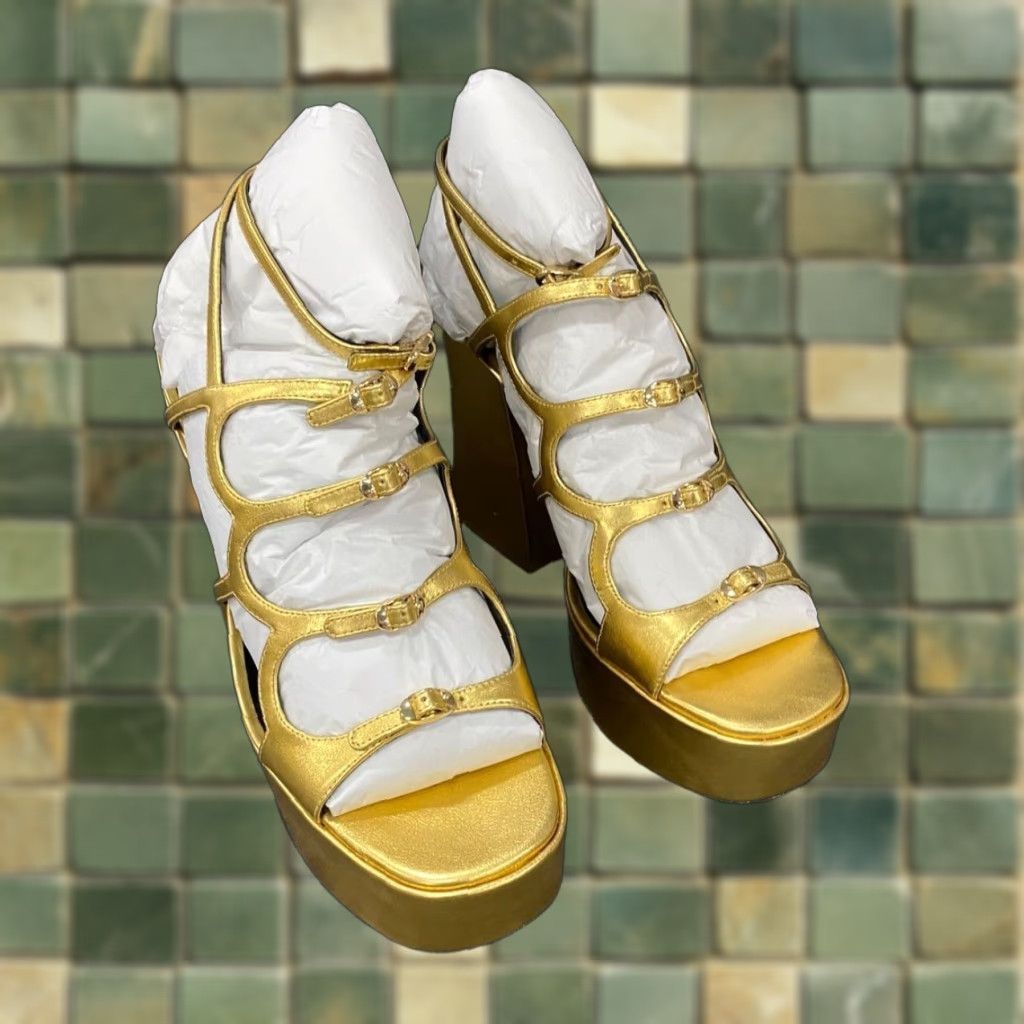 VINTAGE Marc Jacobs Women's Sandals Casual Block Heel Strappy Buckle Leather Gold US 11