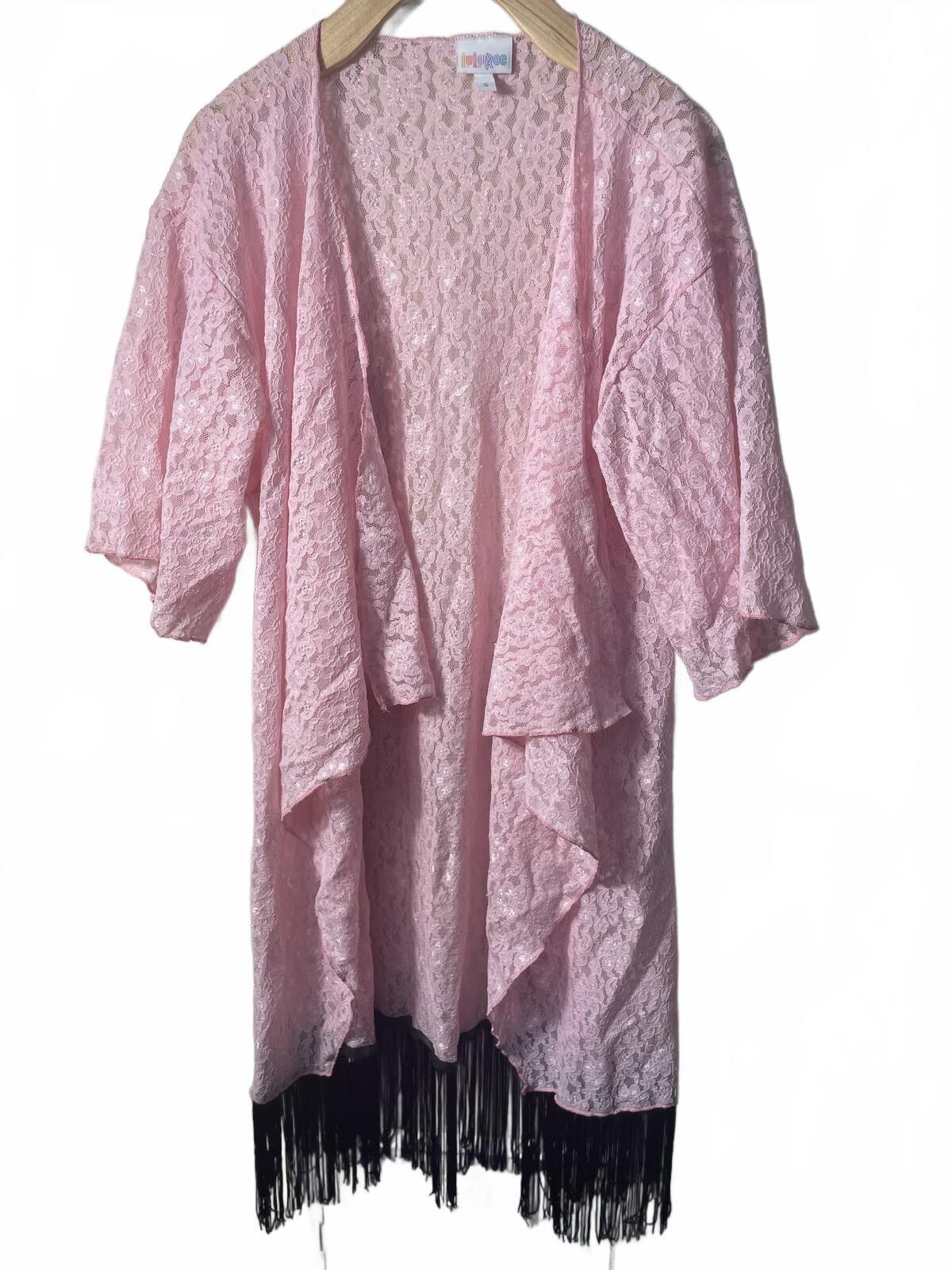 Other LuLaRoe Lace Kimono with Black Fringe Womens Small Pink NWT Size S / US 4 / IT 40 - 1 Thumbnail