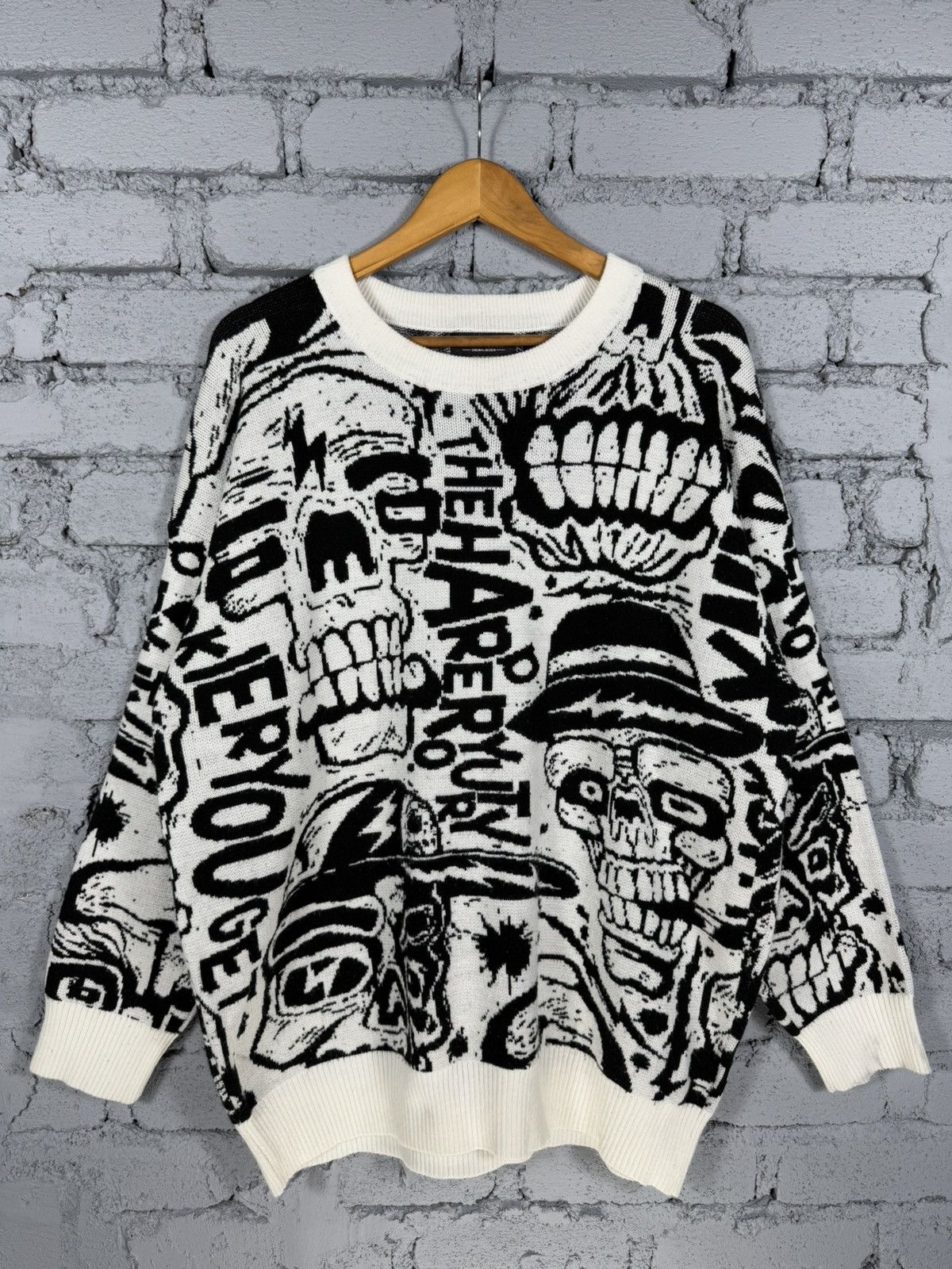 Japanese Brand RARE ! Skeleton Skullpile Anarchy Punk Knitwear Size US XL / EU 56 / 4 - 1 Thumbnail