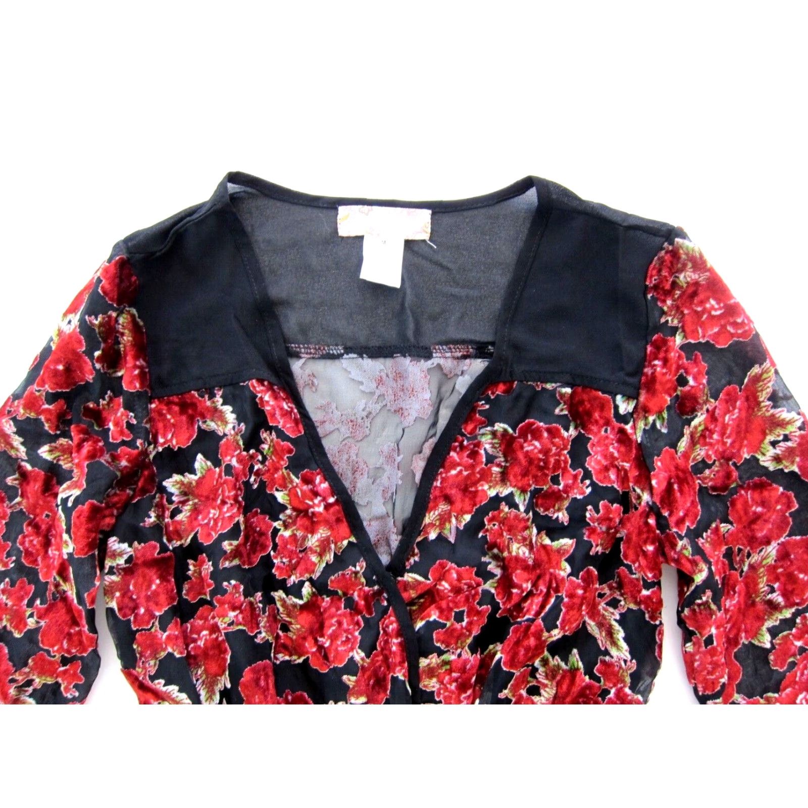 Velvet Band Of Gypsies Red Floral Velvet Long Sleeve V-Neck Wrap Dress M Women's dress Size M / US 6-8 / IT 42-44 - 3 Thumbnail