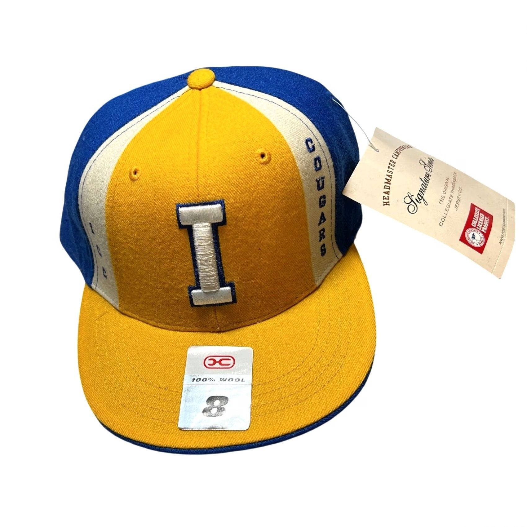 Cougar Headmaster Campuswear 8-Ball Cap Hat Mens 8 Wool Yellow Blue Striped Fitted Cap Varsity College Cougars Size ONE SIZE - 2 Thumbnail