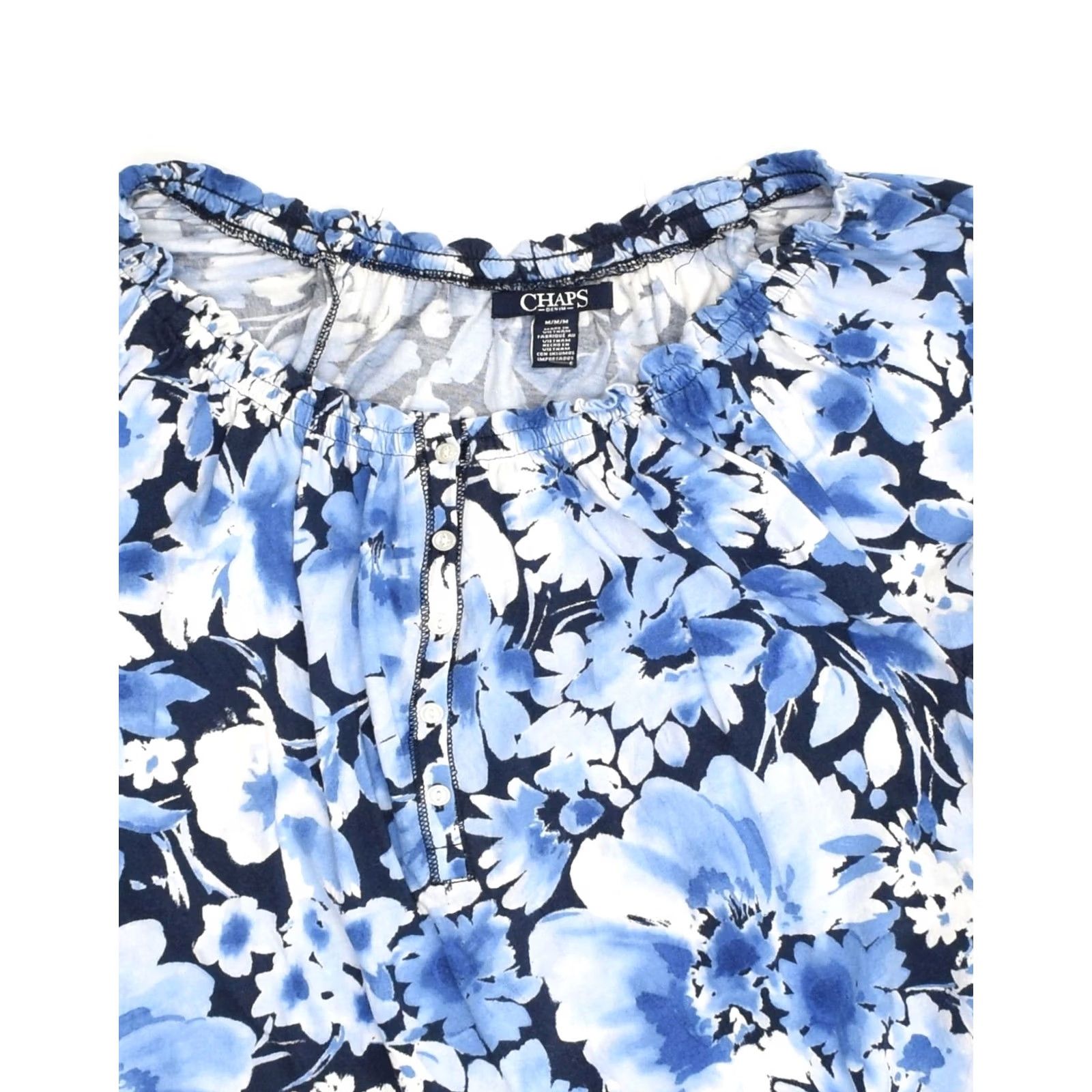 Chaps CHAPS Womens Short Sleeve Blouse Top Blue Floral Medium UK 12 Size M / US 6-8 / IT 42-44 - 3 Thumbnail