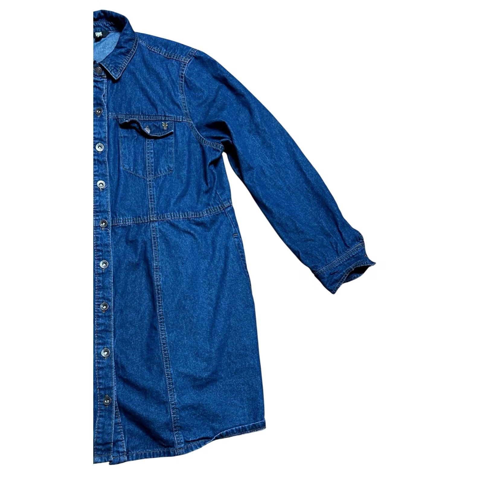 Frye Frye Women's Blue Denim Button Down Long Sleeve Belted Midi Dress Size 2XL Size XXL / US 16-18 / IT 52-54 - 3 Thumbnail