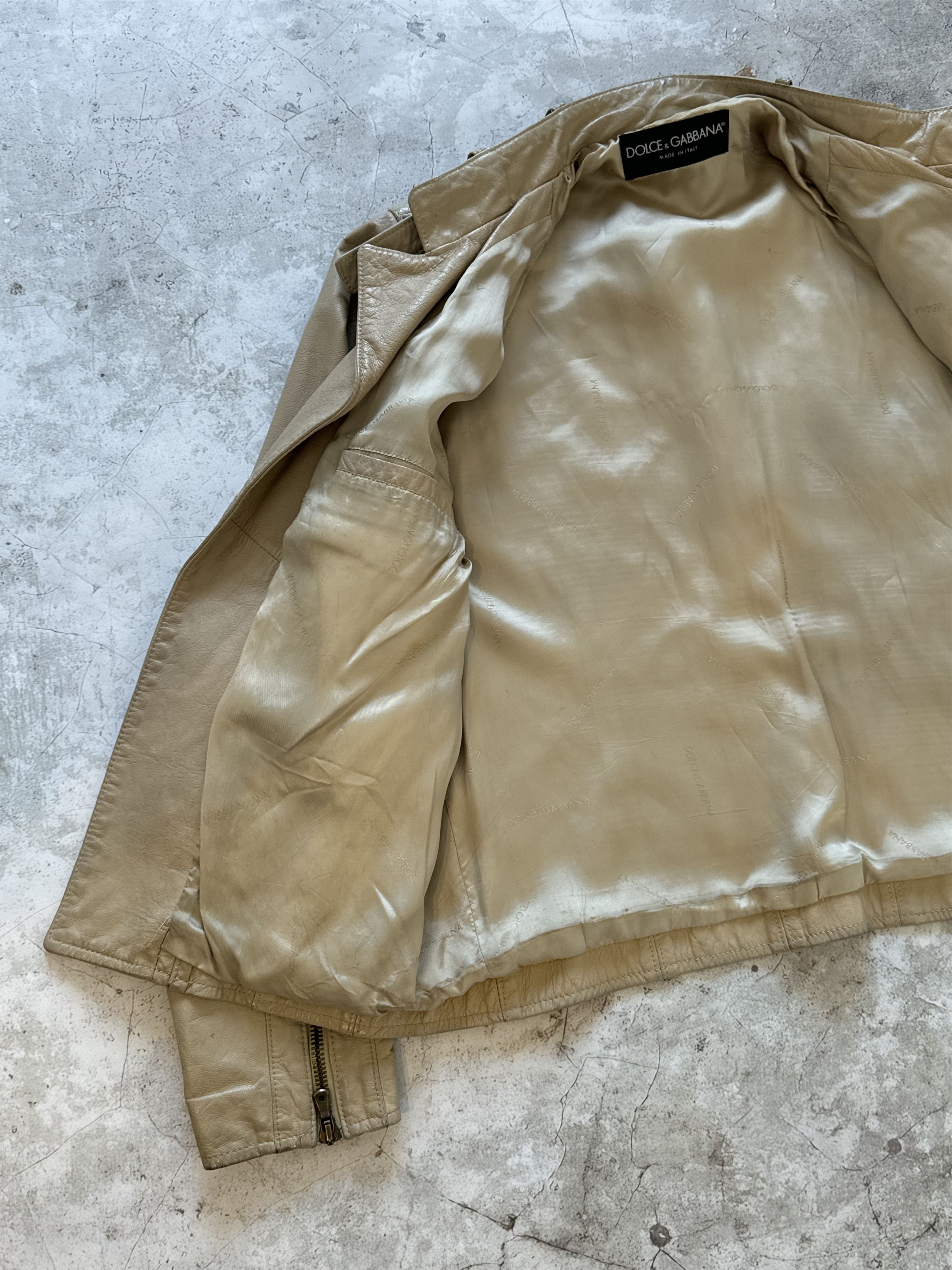 Dolce & Gabbana Dolce & Gabbana Rare Goatskin Leather Moto Jacket Beige Size US L / EU 52-54 / 3 - 17 Thumbnail