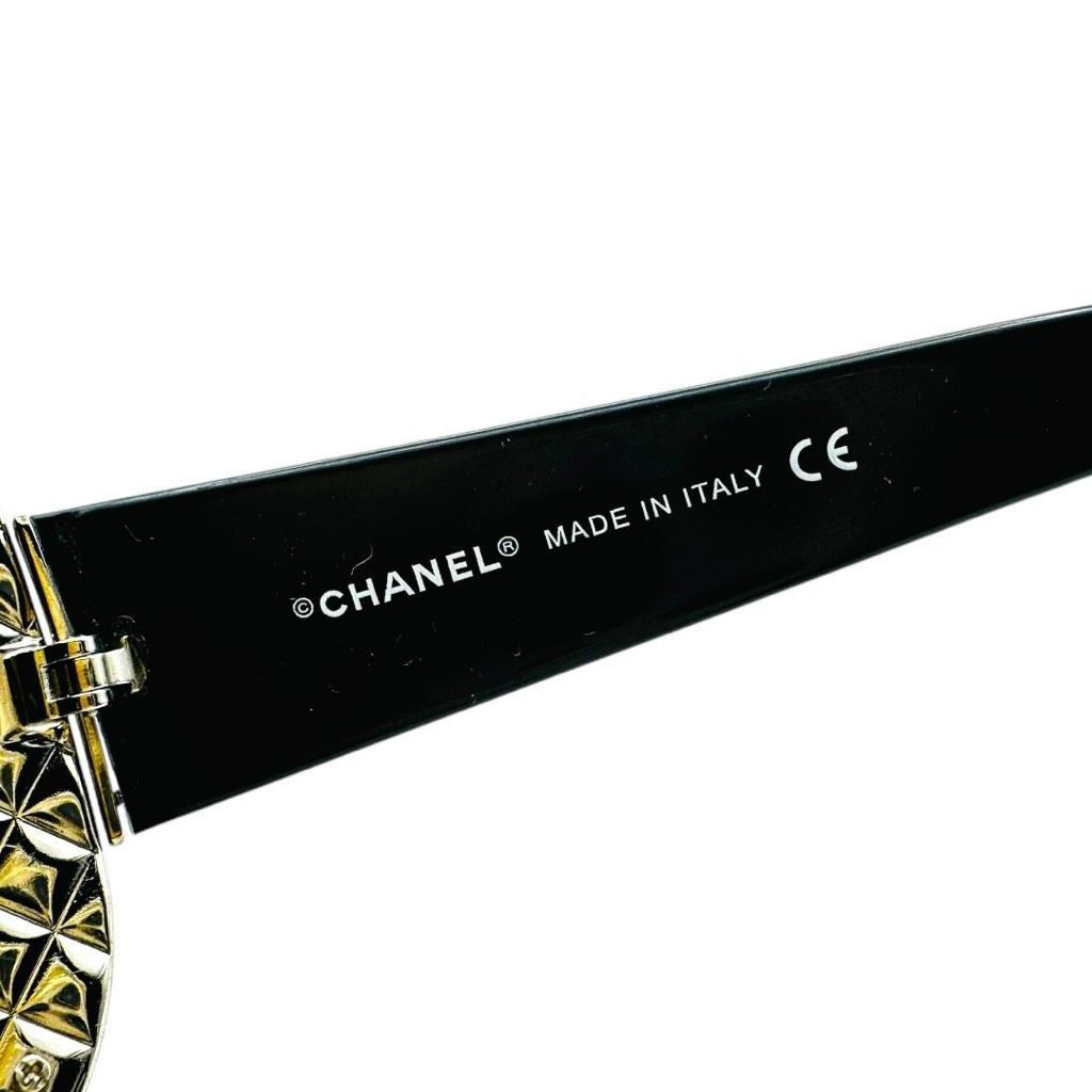 Chanel CHANEL Quilted Double C Logo Sunglasses Black Silver Luxury Size ONE SIZE - 4 Thumbnail