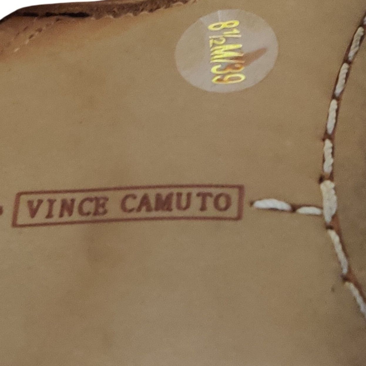 Vince Camuto Vince Camuto 8.5 Laser Cut Peep Toe Leather Sandals Tan Bloc Size US 8.5 / IT 38.5 - 8 Thumbnail