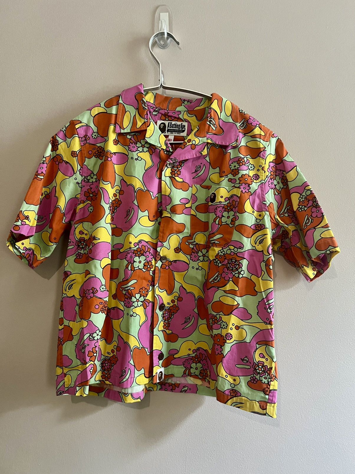 A BATHING APE BAPE FLOWER ONE POINT OPEN COLLAR SHIRT