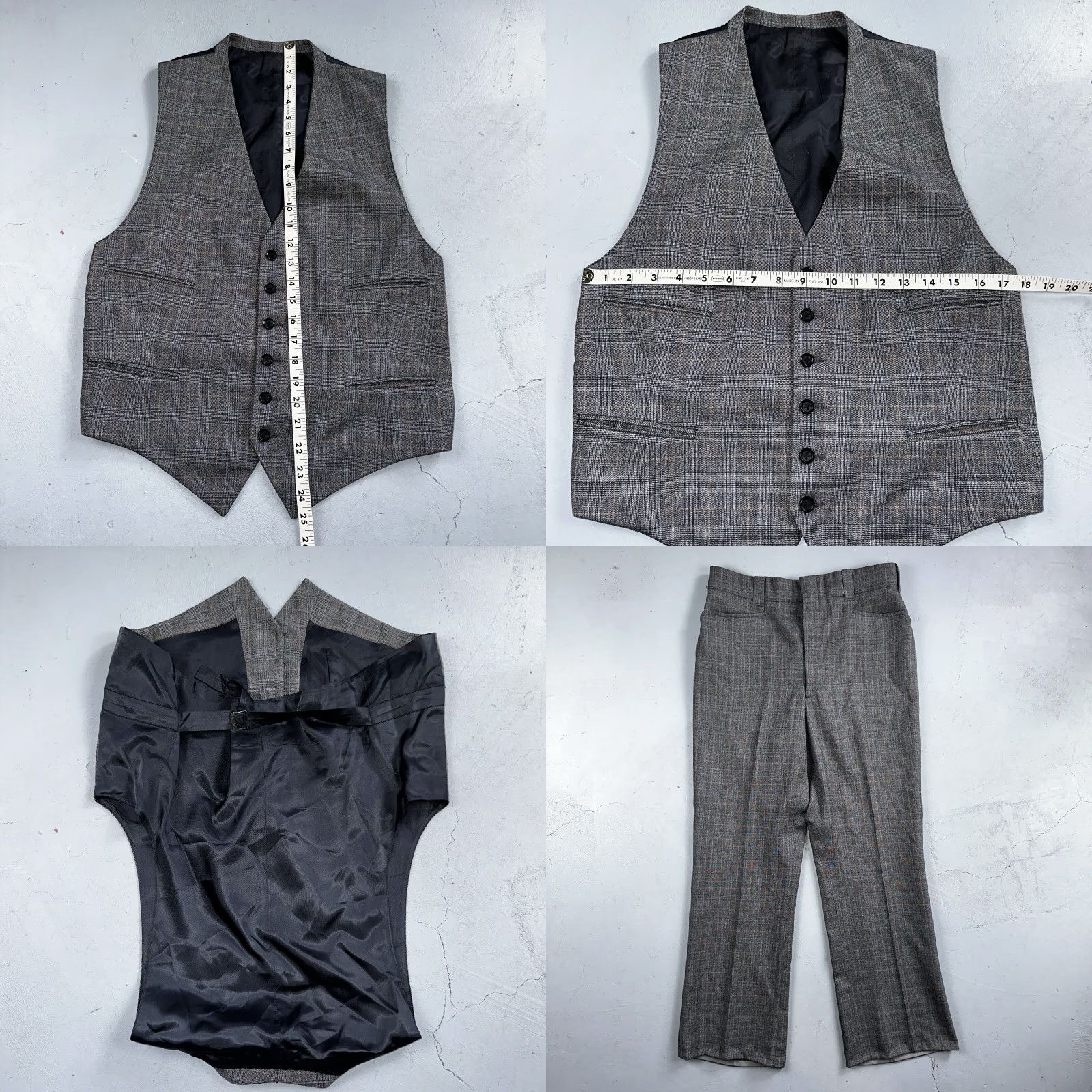 Vintage VTG Hochscheid Mens 3 PC Suit Jacket Coat Pants Vest Plaid Rockabilly 70s 1970s Brown Size 40 31x30 Mens Size 40R - 8 Thumbnail