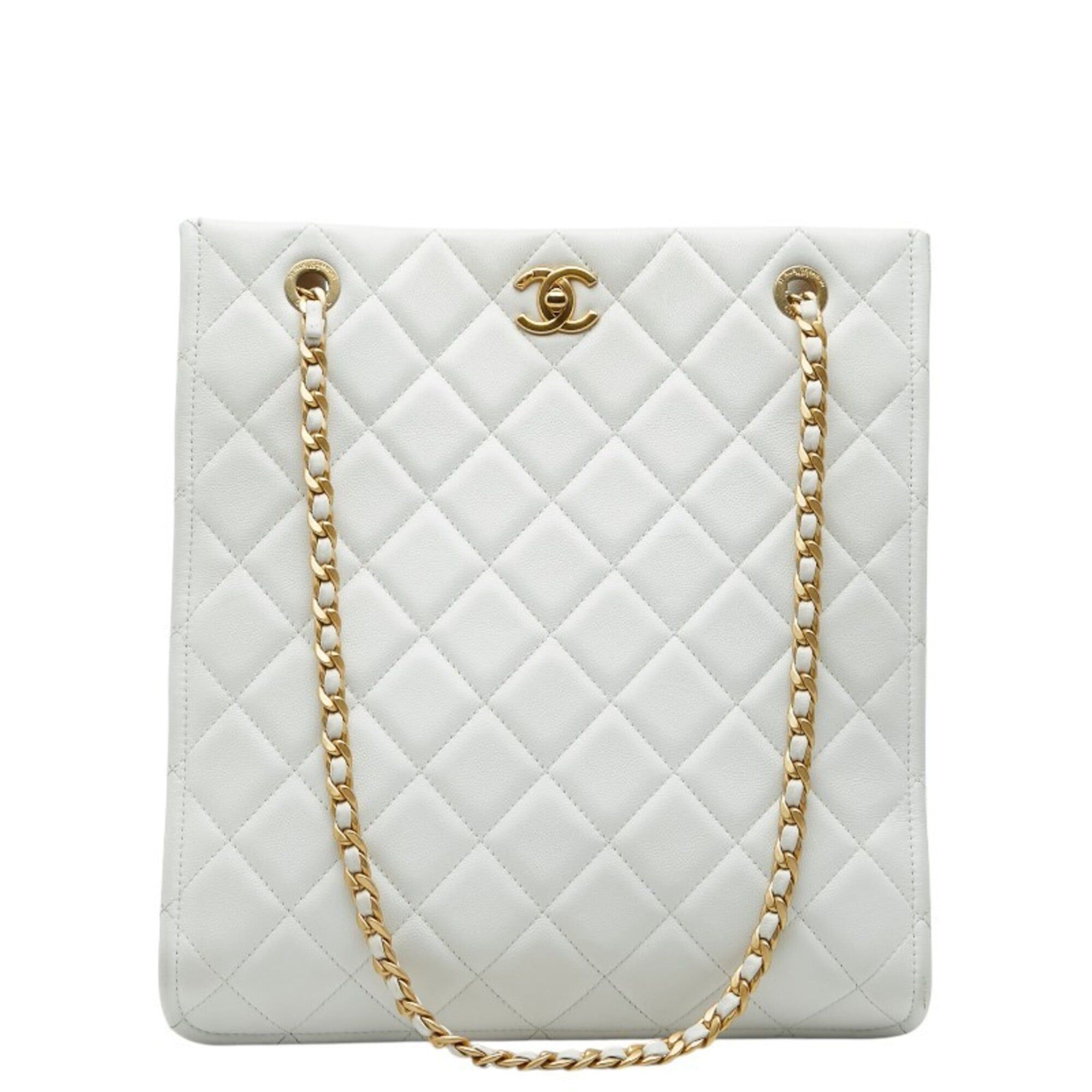 Chanel Chanel Coco Mark Matelassé Chain Tote Bag Shoulder White Caviar Leather Women's CHANEL Size ONE SIZE - 1 Thumbnail