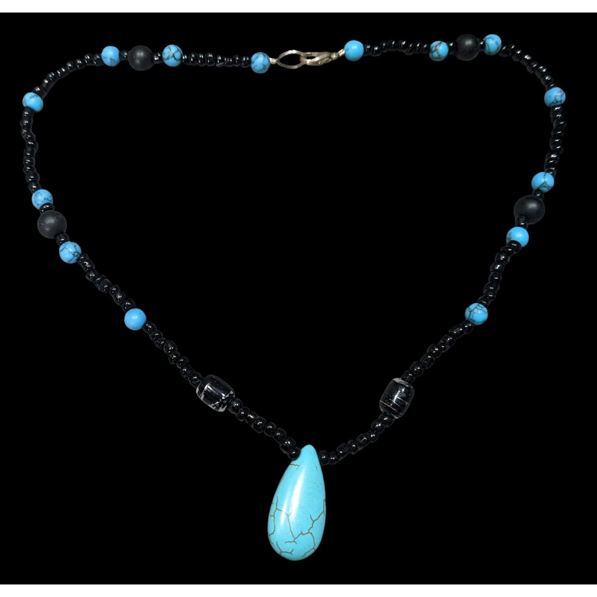 Other Turquoise & Black Beaded Necklace W/ Teardrop Pendant Size ONE SIZE - 1 Thumbnail