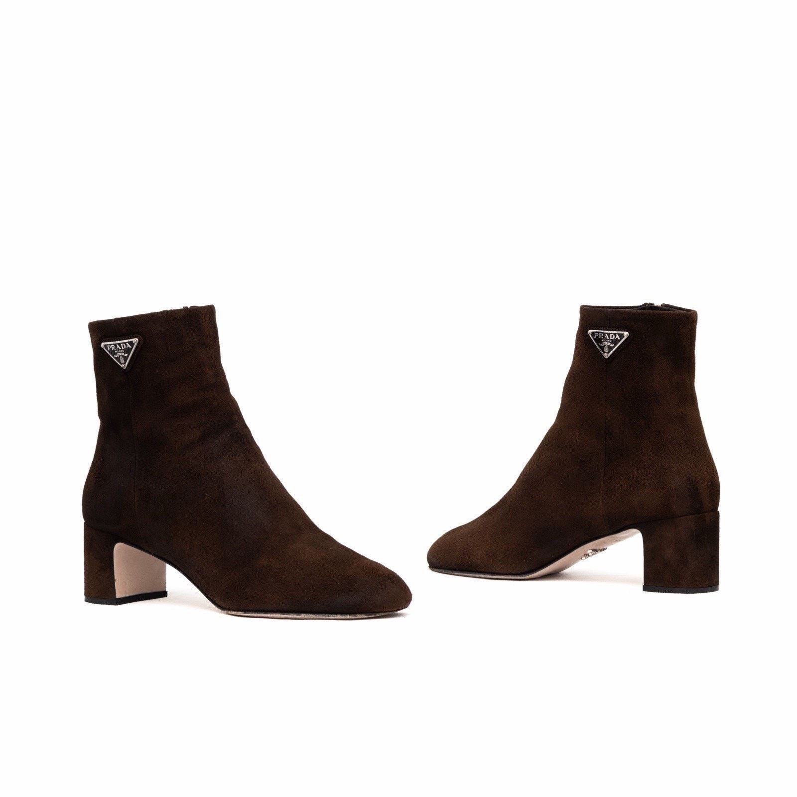Prada 1.6k.$ Prada Brown Suede Ankle Side Zip Triangle Logo Boots Size US 5 / IT 35 - 1 Thumbnail