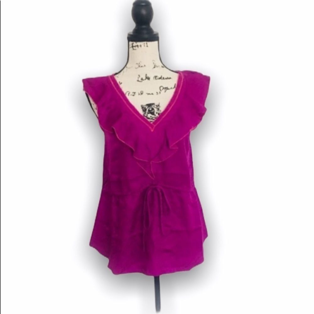 Rebecca Taylor Rebecca Taylor 100% Silk Purple Sleeveless Ruffle Blouse Dra Size S / US 4 / IT 40 - 3 Thumbnail