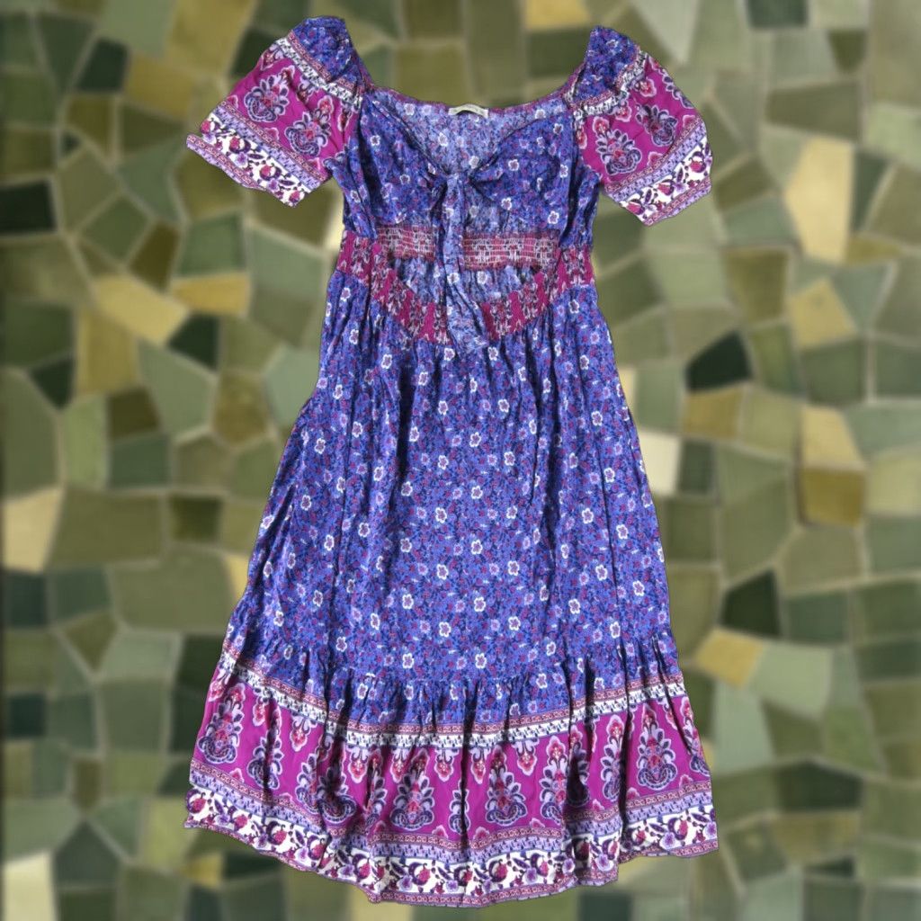 Vintage VINTAGE Rusttydustty Rayon Purple Pink White Floral Open Stomach Long Maxi Sun Dress 2XL Size XXL / US 16-18 / IT 52-54 - 1 Thumbnail