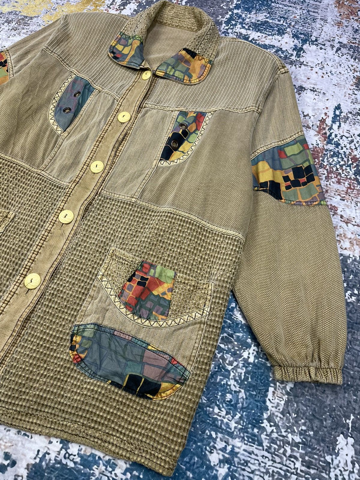 Vintage Vintage Beige Floral Patchwork Boho Jacket Size US L / EU 52-54 / 3 - 4 Thumbnail