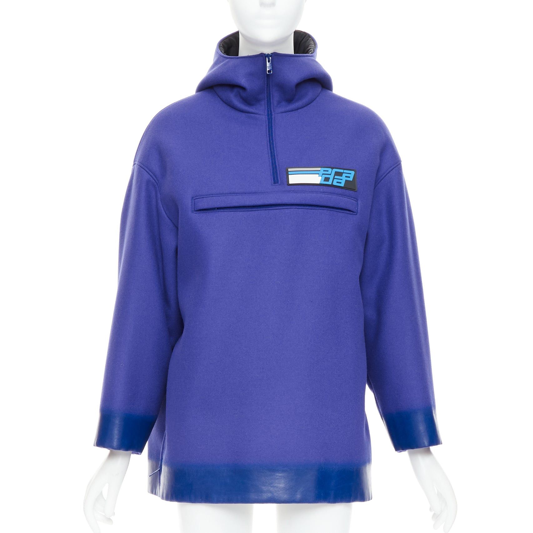 Prada PRADA 2018 Runway blue virgin wool lacqured hem popover hoodie IT42 M Size M / US 6-8 / IT 42-44 - 1 Thumbnail