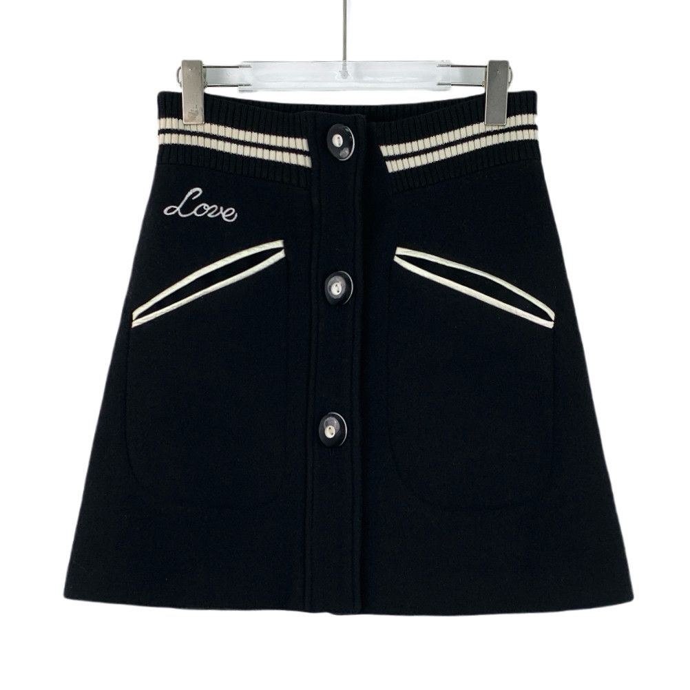 Miu Miu Miu Miu Knit Skirt Black Wool Buttoned Midi (Size M) Size 27" / US 4 / IT 40 - 1 Thumbnail