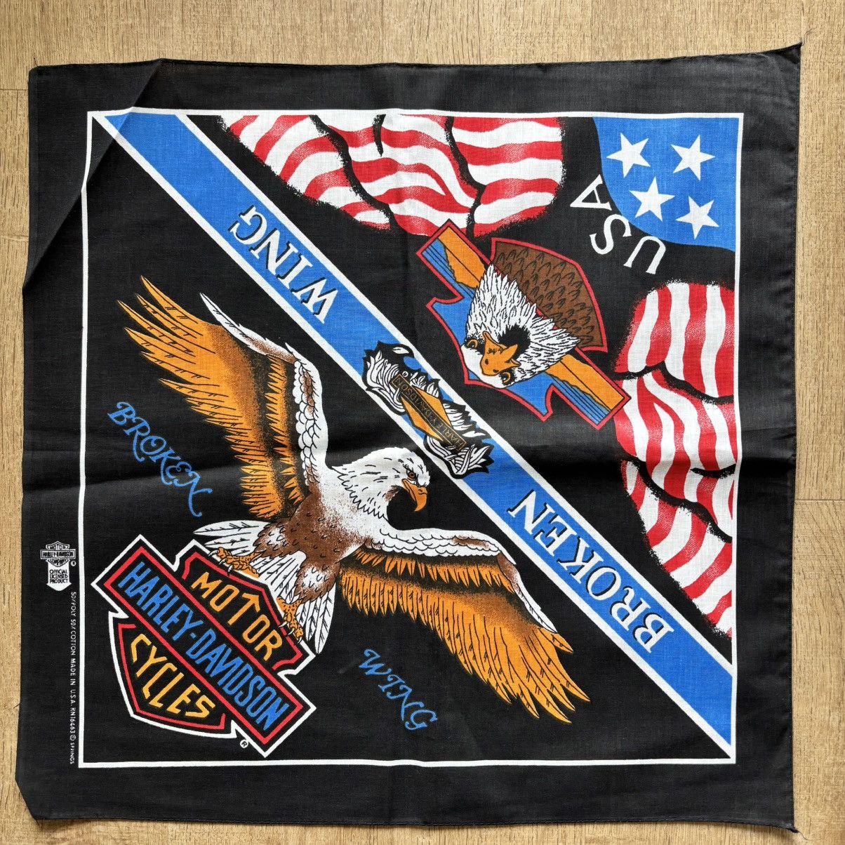 Harley Davidson Vintage Harley Davidson Bandana BrokenWing Eagle Made In USA Size ONE SIZE - 1 Preview