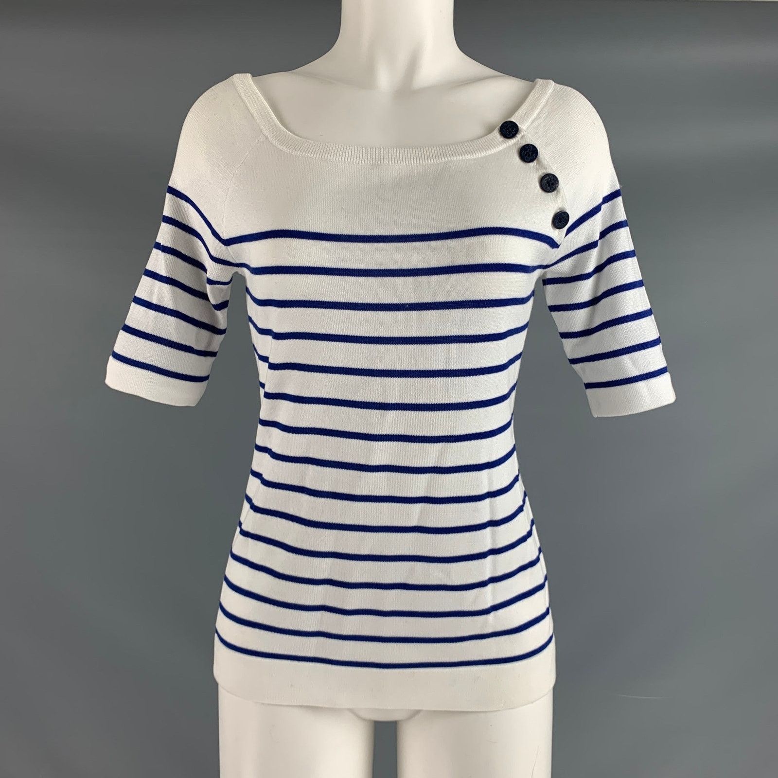 Ralph Lauren RALPH LAUREN Size M White Navy Stripe Boat Neck Casual Top Size M / US 6-8 / IT 42-44 - 1 Thumbnail