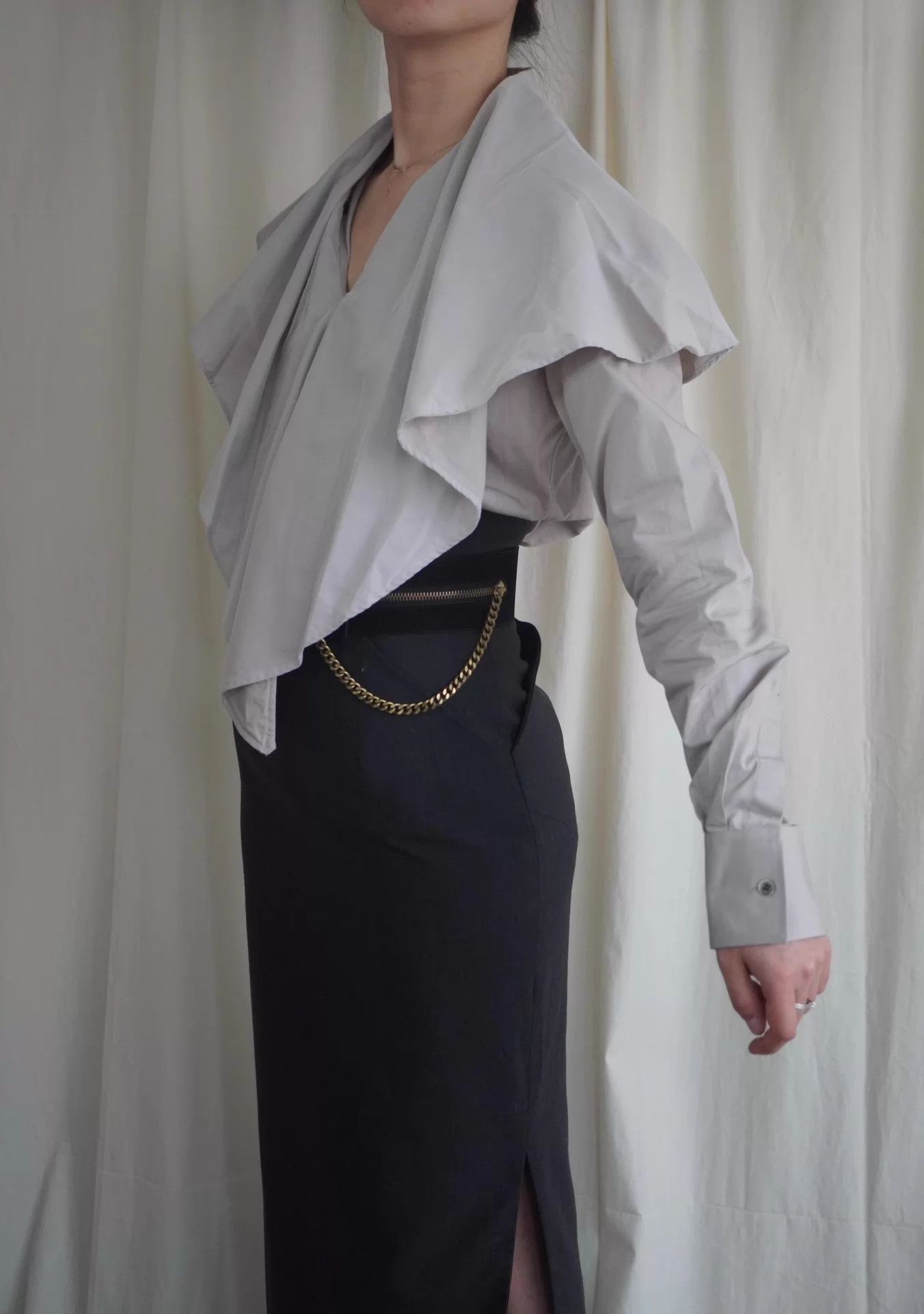 Masaki Matsushima MASAKIMATSUSHIMA 98 Gray Tulle-Collar Shirt Wmn's M Size M / US 6-8 / IT 42-44 - 6 Thumbnail