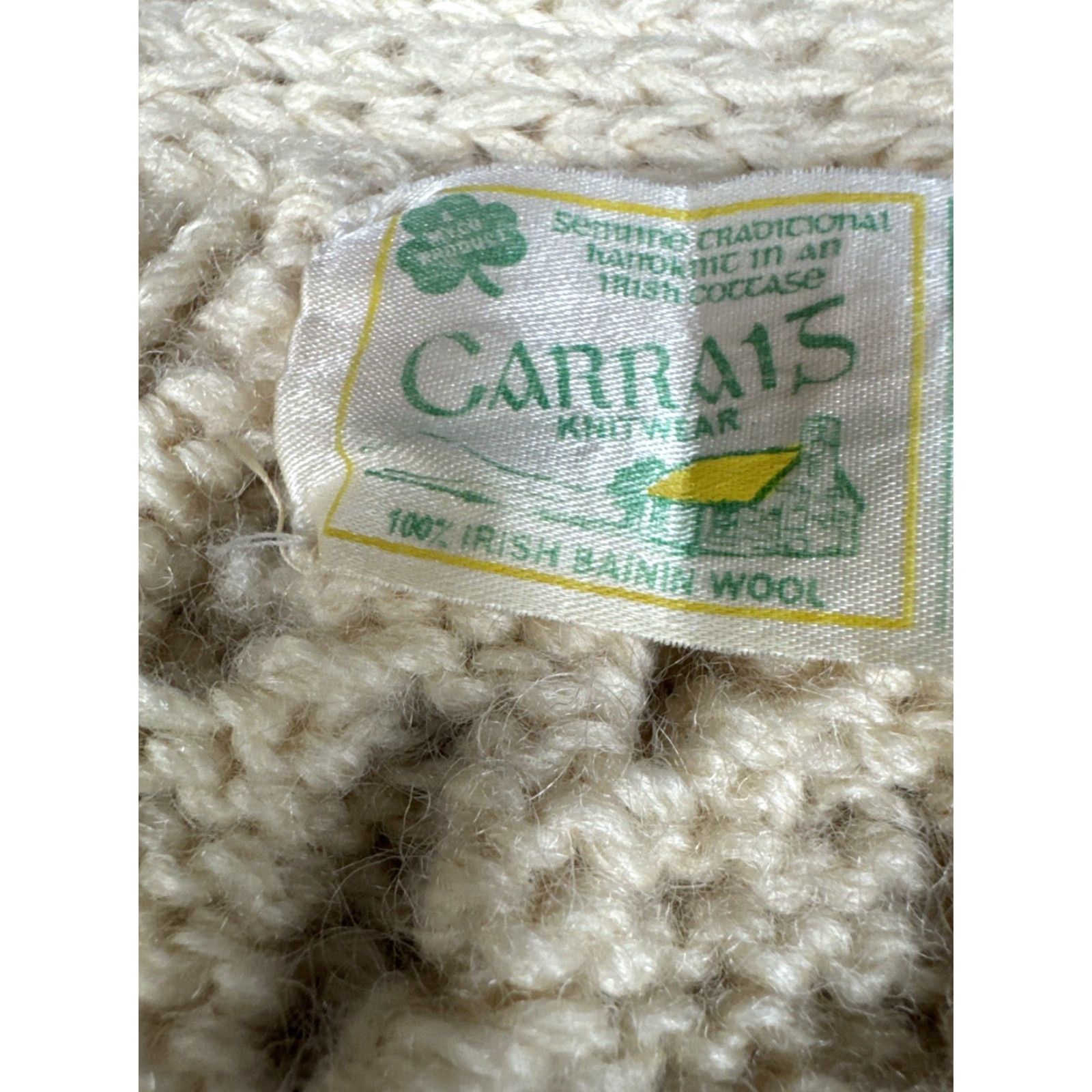 Vintage VINTAGE Carrais Irish Bainin Wool Fisherman Cardigan Sweater Cable Knit Ivory Mens Regular Long Sleeve Buttoned Knit Size US M / EU 48-50 / 2 - 6 Thumbnail