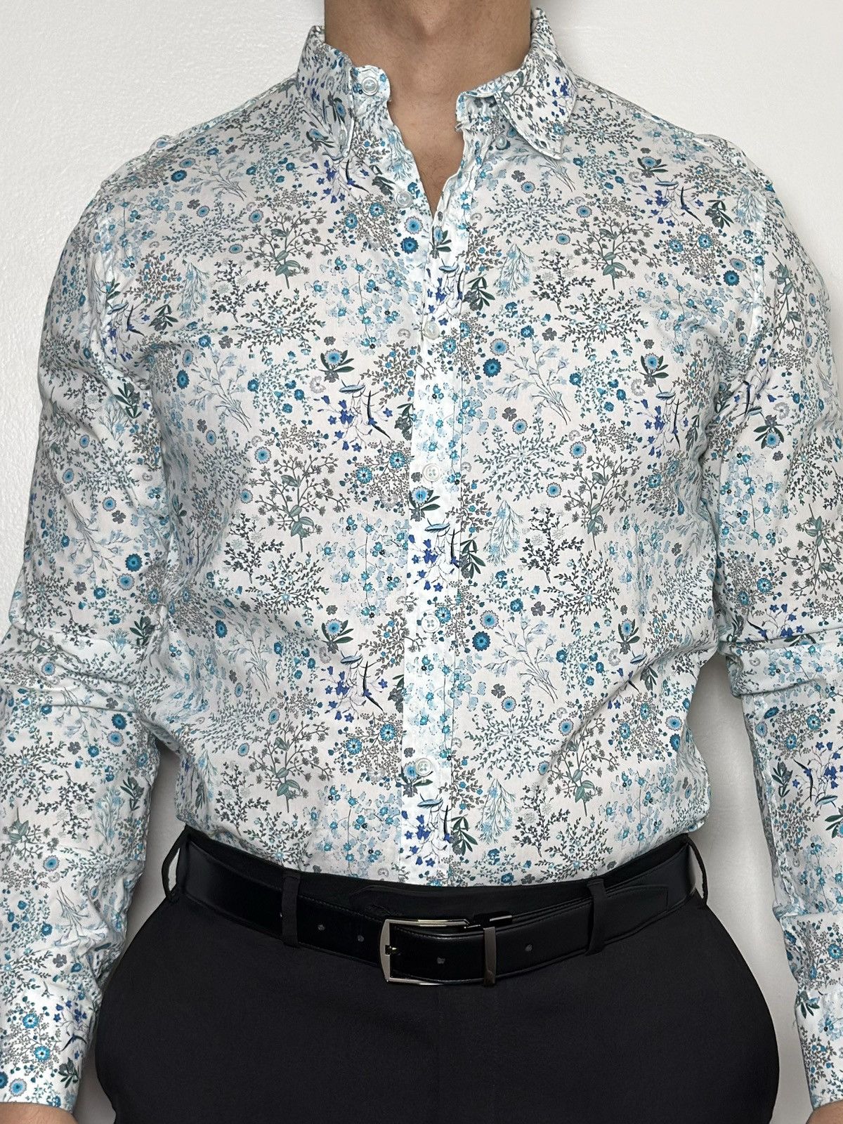 Denim & Flower Denim & Flower Ricky Singh Blue Floral Button-Down Shirt Size US M / EU 48-50 / 2 - 3 Thumbnail