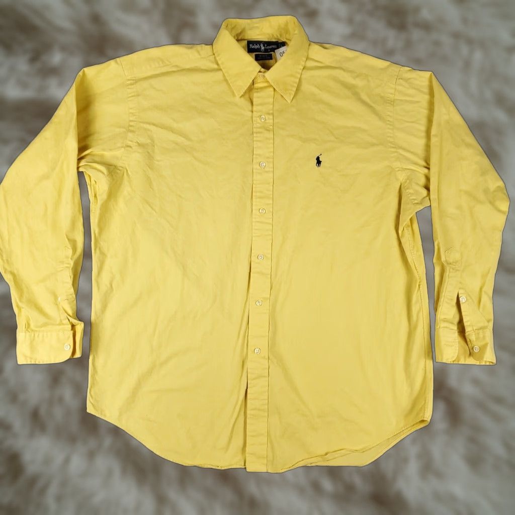 Ralph Lauren Ralph Lauren Shirt Mens Large Yellow Button-Up Long Sleeve Cotton Collared Classic Pockets Mens Size US L / EU 52-54 / 3 - 1 Thumbnail