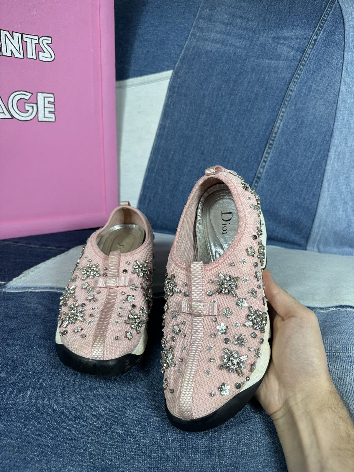Dior Dior Fusion Pink Bling Mesh Rhinestones Low Sneakers Size US 7 / IT 37 - 16 Thumbnail