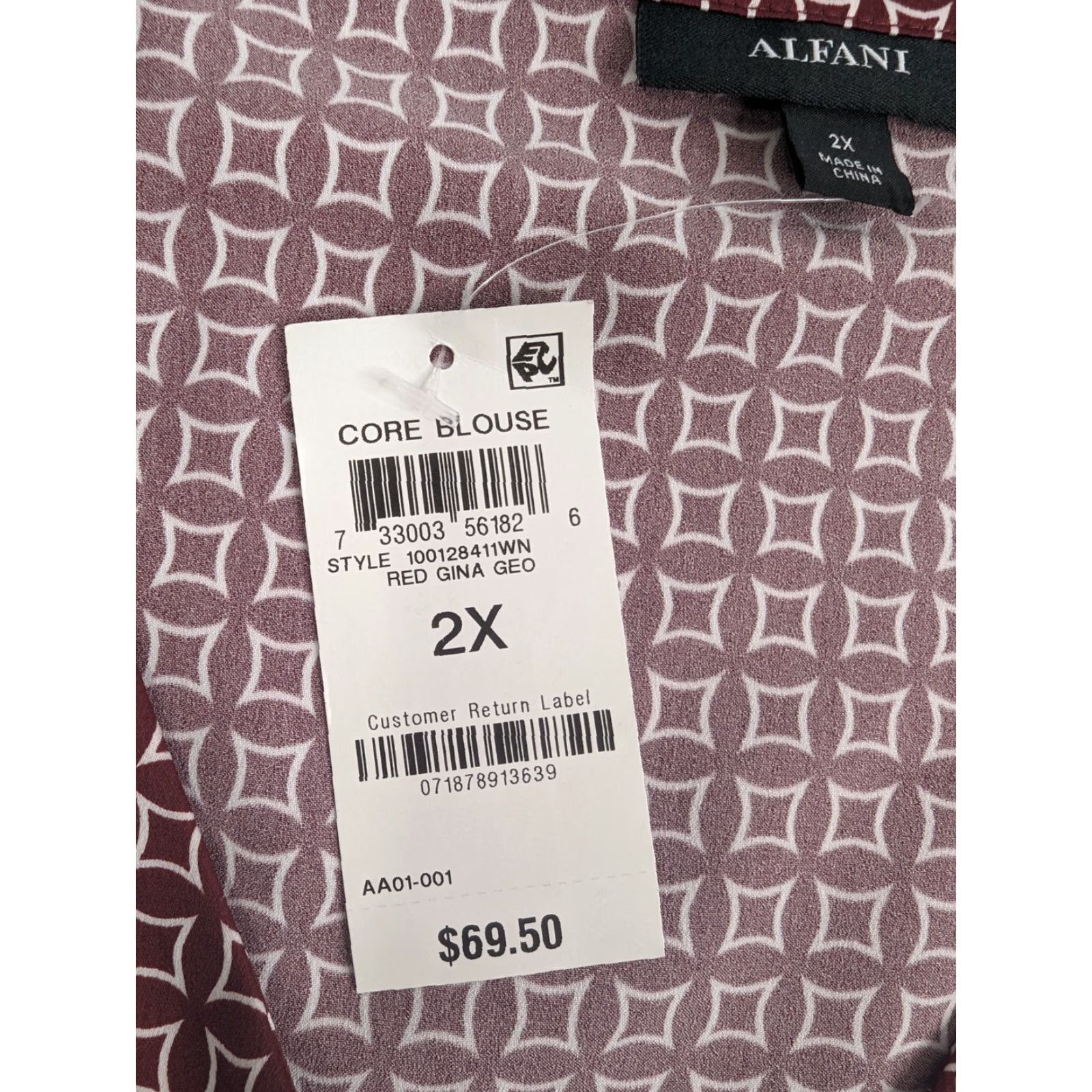 Alfani Alfani Blouse Geometric V-Neck Red 2X Womens Plus Size Size XXL / US 16-18 / IT 52-54 - 7 Thumbnail