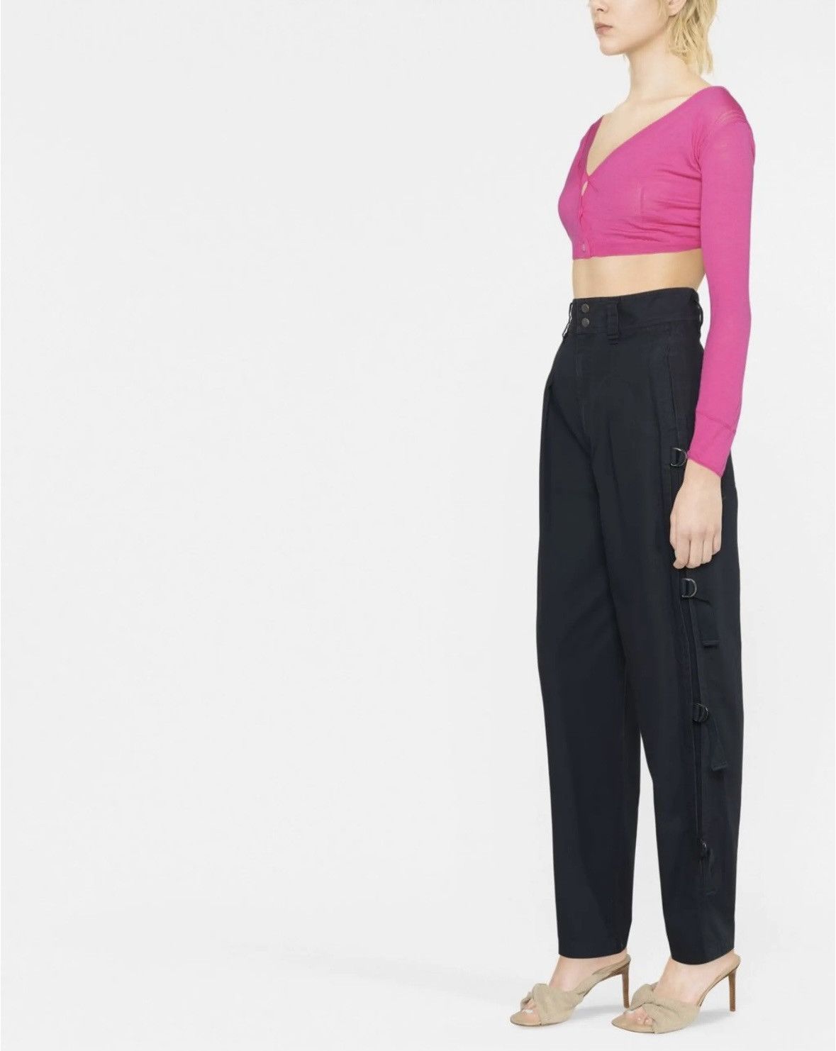 Jacquemus Jacquemus Cropped Long Sleeved Wool Cardigan Top Bright Pink Size XS / US 0-2 / IT 36-38 - 4 Thumbnail