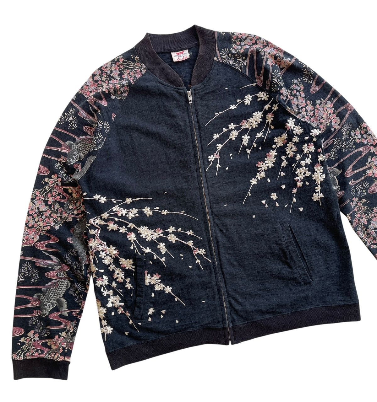 Japanese Brand Japanese Clasic Scrip Sukajan Embroidery Blossom Fish Motif Size US L / EU 52-54 / 3 - 6 Thumbnail