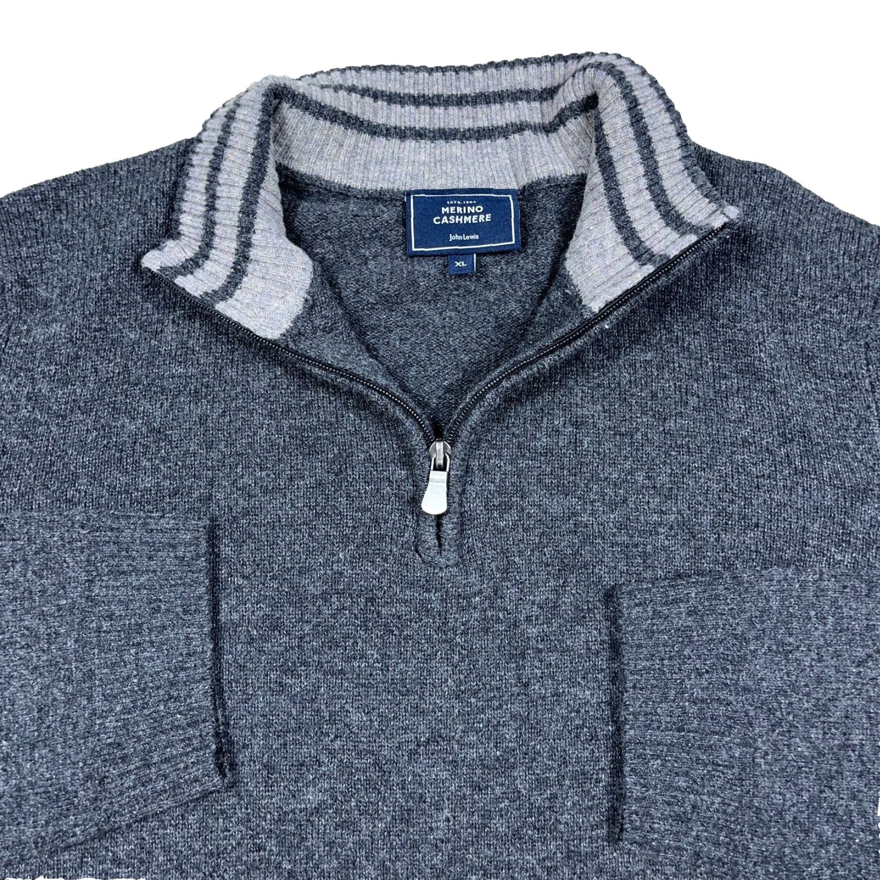 Vintage John Lewis Sweater Men XL Gray Merino Wool Cashmere Blend Pullover Quarter Zip Size US XL / EU 56 / 4 - 2 Thumbnail