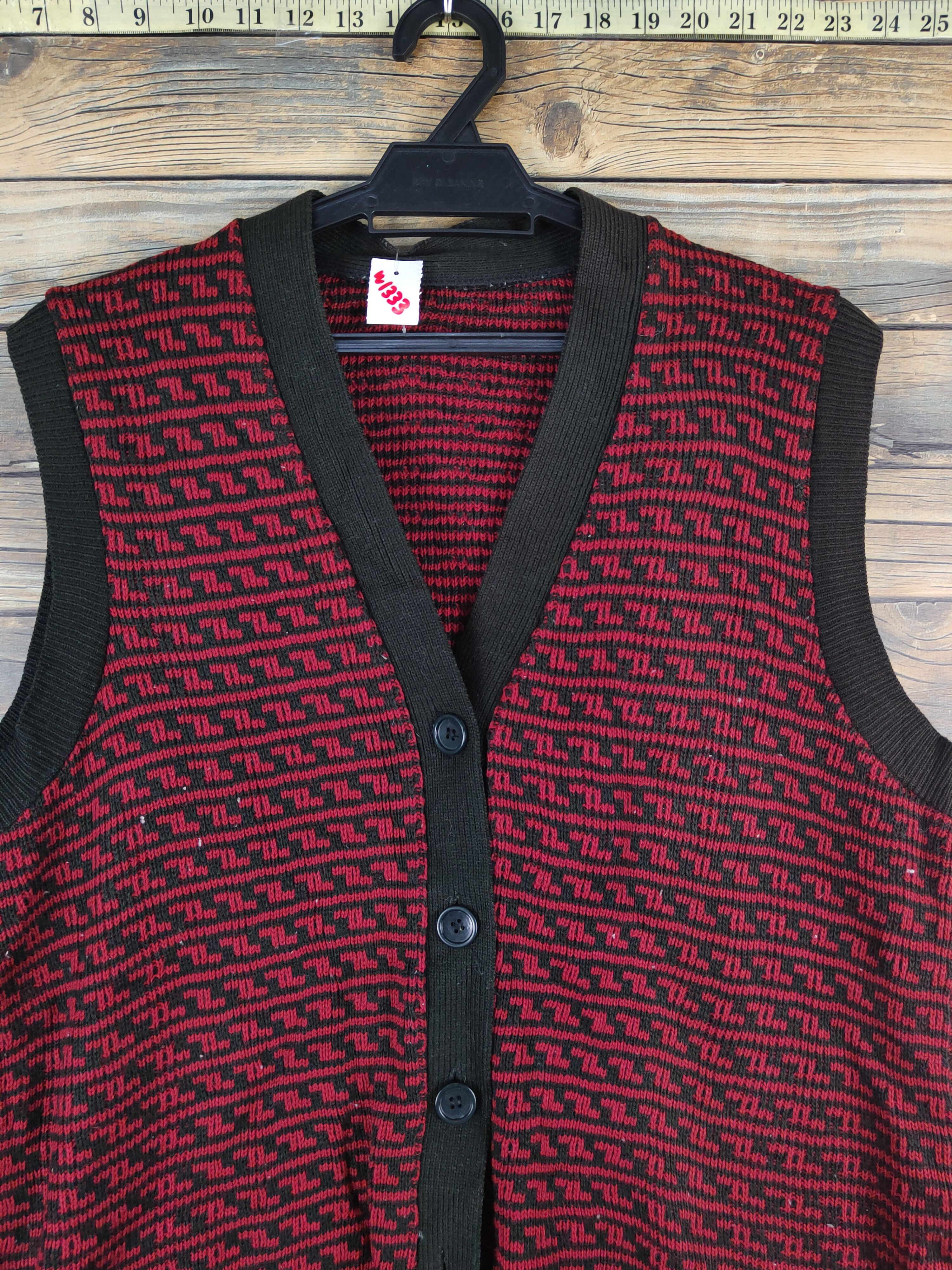 Homespun Knitwear Japanese Brand Red Black Knitwear Vests #W1333 Size L / US 10 / IT 46 - 2 Thumbnail