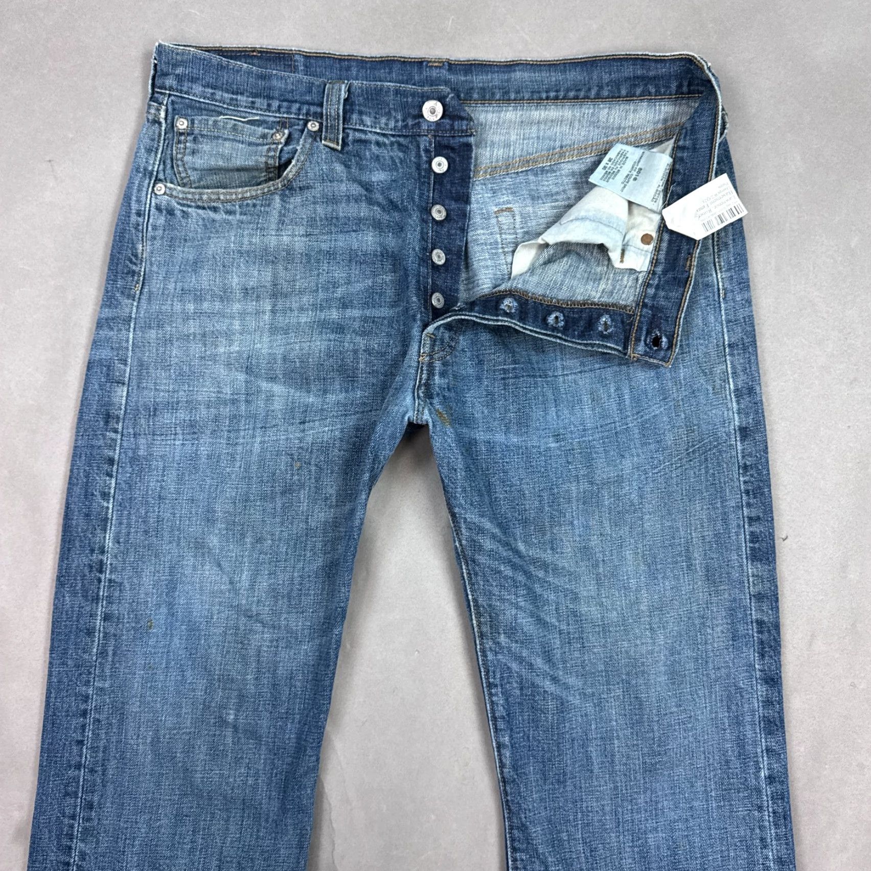 Levi's Levi's 501 Jeans Mens 36x30 Blue Denim Pants Button Fly Faded Distressed Washout Regular Size US 36 / EU 52 - 2 Thumbnail