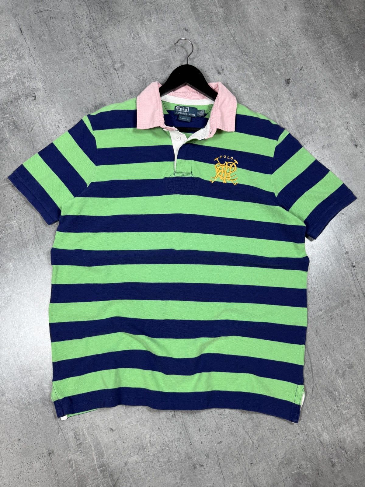 Polo Ralph Lauren × Ralph Lauren × Vintage Vintage Polo Ralph Lauren Striped Polo T-Shirt blue green Size US XL / EU 56 / 4 - 1 Thumbnail
