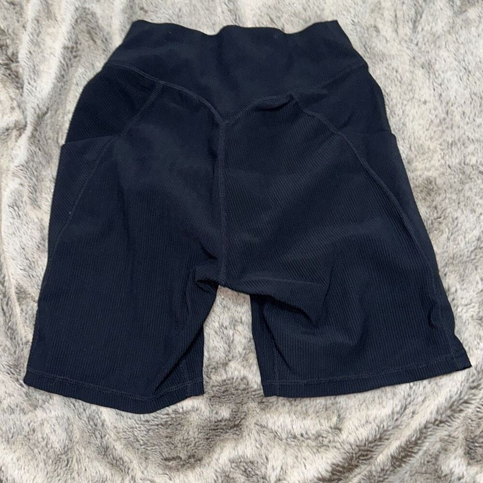 Other Amazon Black Ribbed Cross-Waist Bike Shorts | Sz S Size 26" / US 2 / IT 38 - 5 Thumbnail