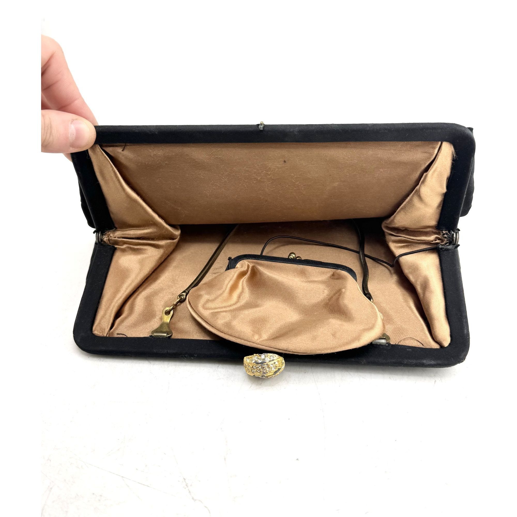 Vintage Vintage black satin purse handbag bag Size ONE SIZE - 5 Thumbnail
