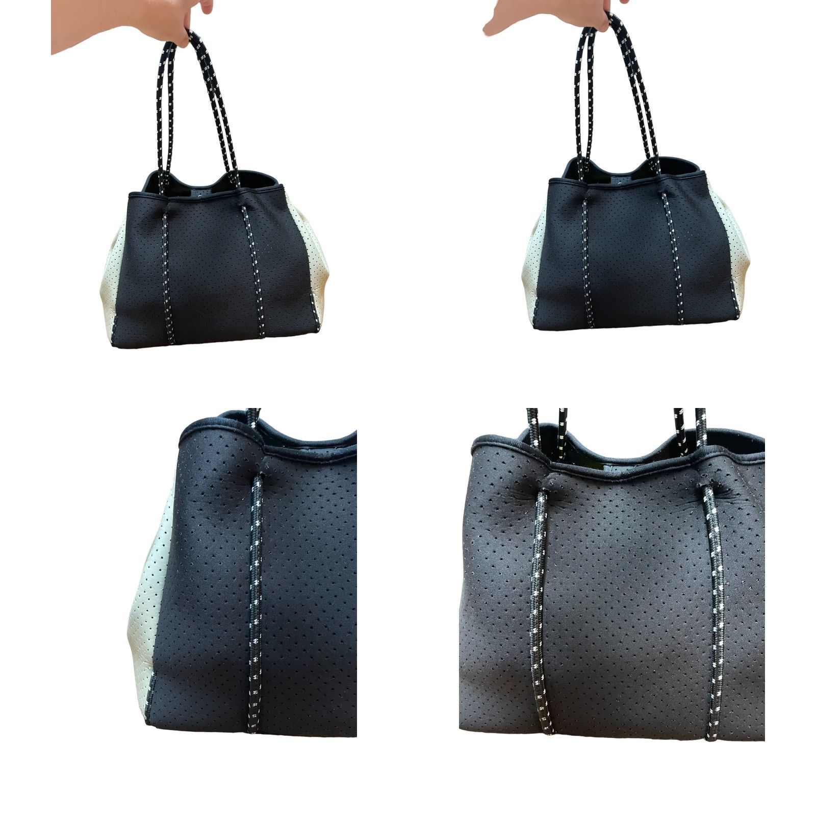 Parker Parker & Hyde Neoprene Tote Bag Black/White Women's Purse Shoulder/Handbag's Tote Bag 90s Womens Size ONE SIZE - 8 Thumbnail