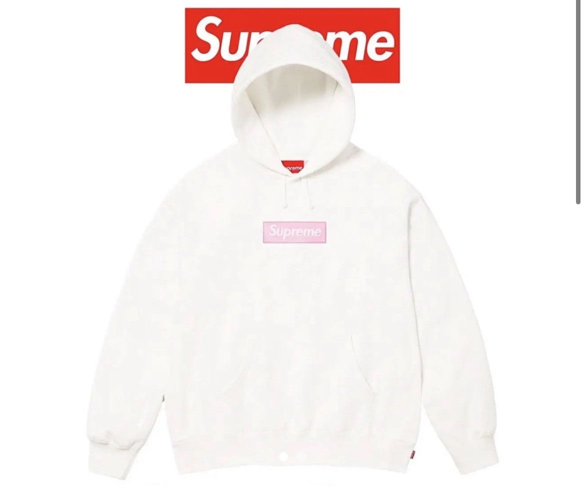 Supreme White and Pink Supreme Box Logo hoodie Size US L / EU 52-54 / 3 - 1 Preview