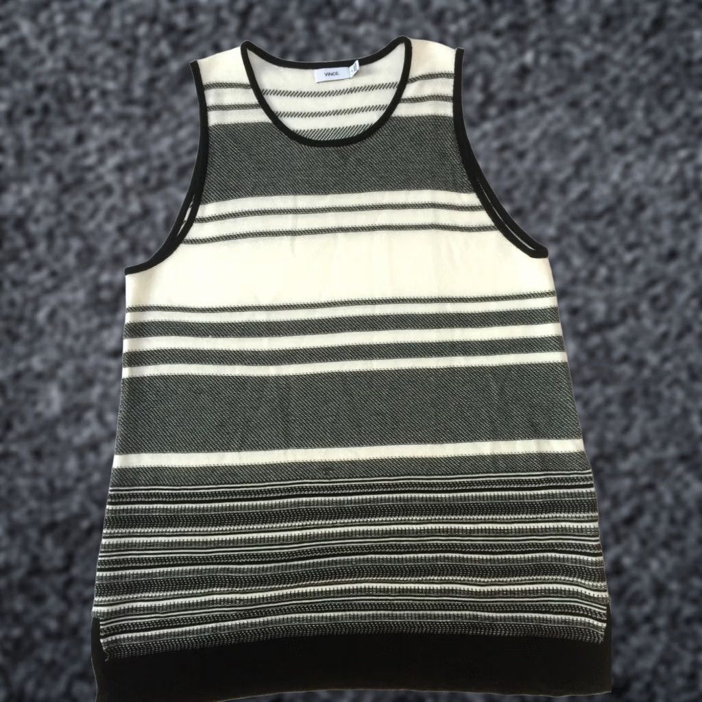 Vince Vince Womens White Gray Striped Cotton Knit Tank Top Small Scoop Neck Sleeveless Size S / US 4 / IT 40 - 1 Thumbnail