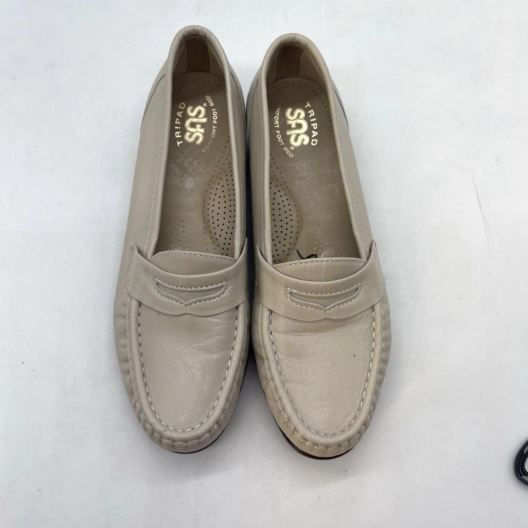 SAS SAS Womens Wink Penny Loafer Slip On Flats Size 7 N Leather Ivory Cream Casual Business Fashion Flat Shoes Size US 7 / IT 37 - 4 Thumbnail