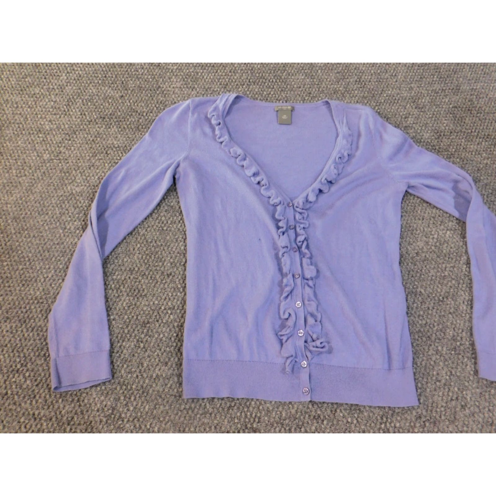 Ann Taylor Ann Taylor Sweater Cardigan XS Womens Purple Rib Knit Button Stretch Crew Neck Solid Knit Size XS / US 0-2 / IT 36-38 - 4 Thumbnail