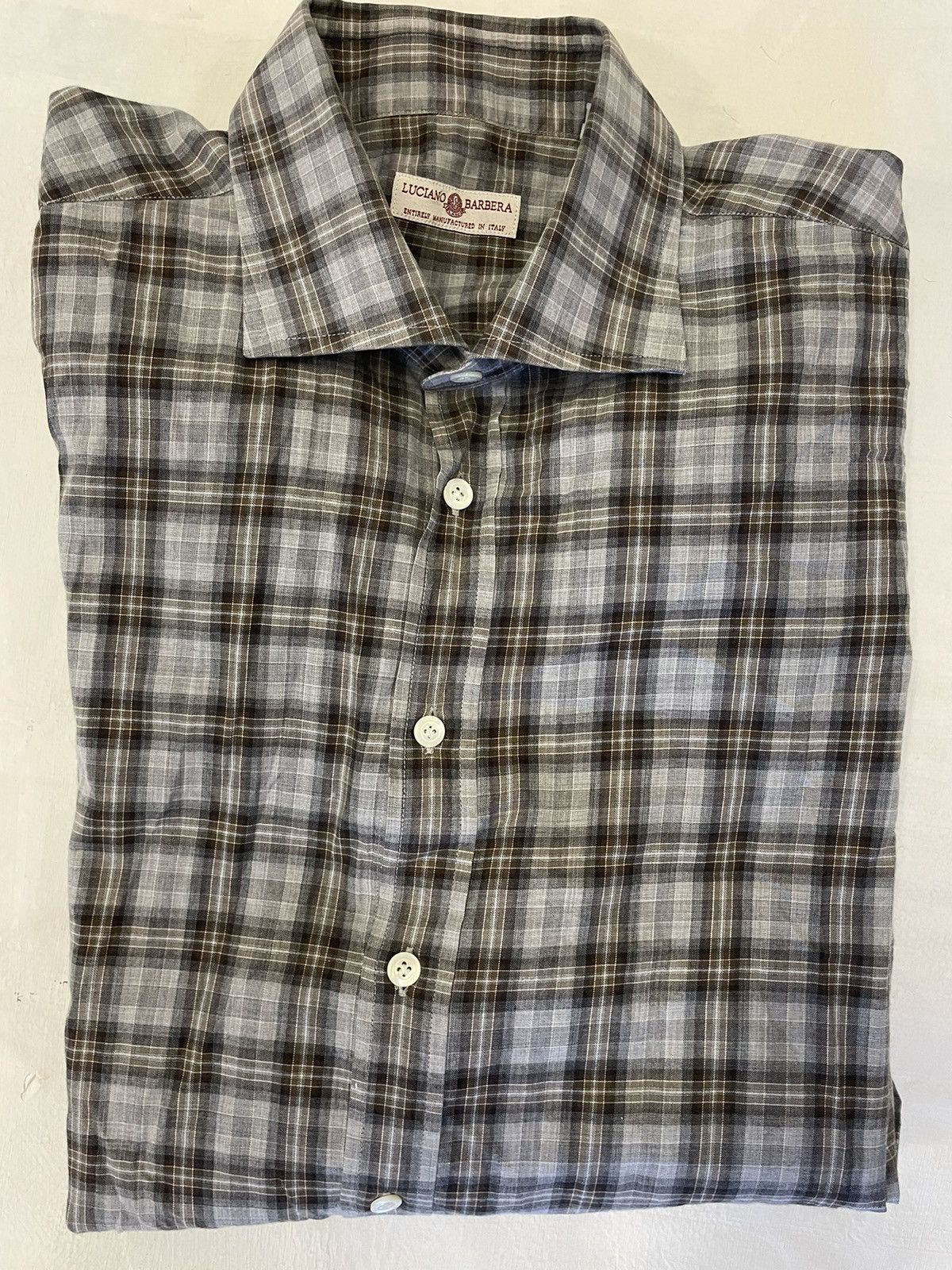 Luciano Barbera Cutaway Collar Check Print Shirt Size US XL / EU 56 / 4 - 1 Thumbnail