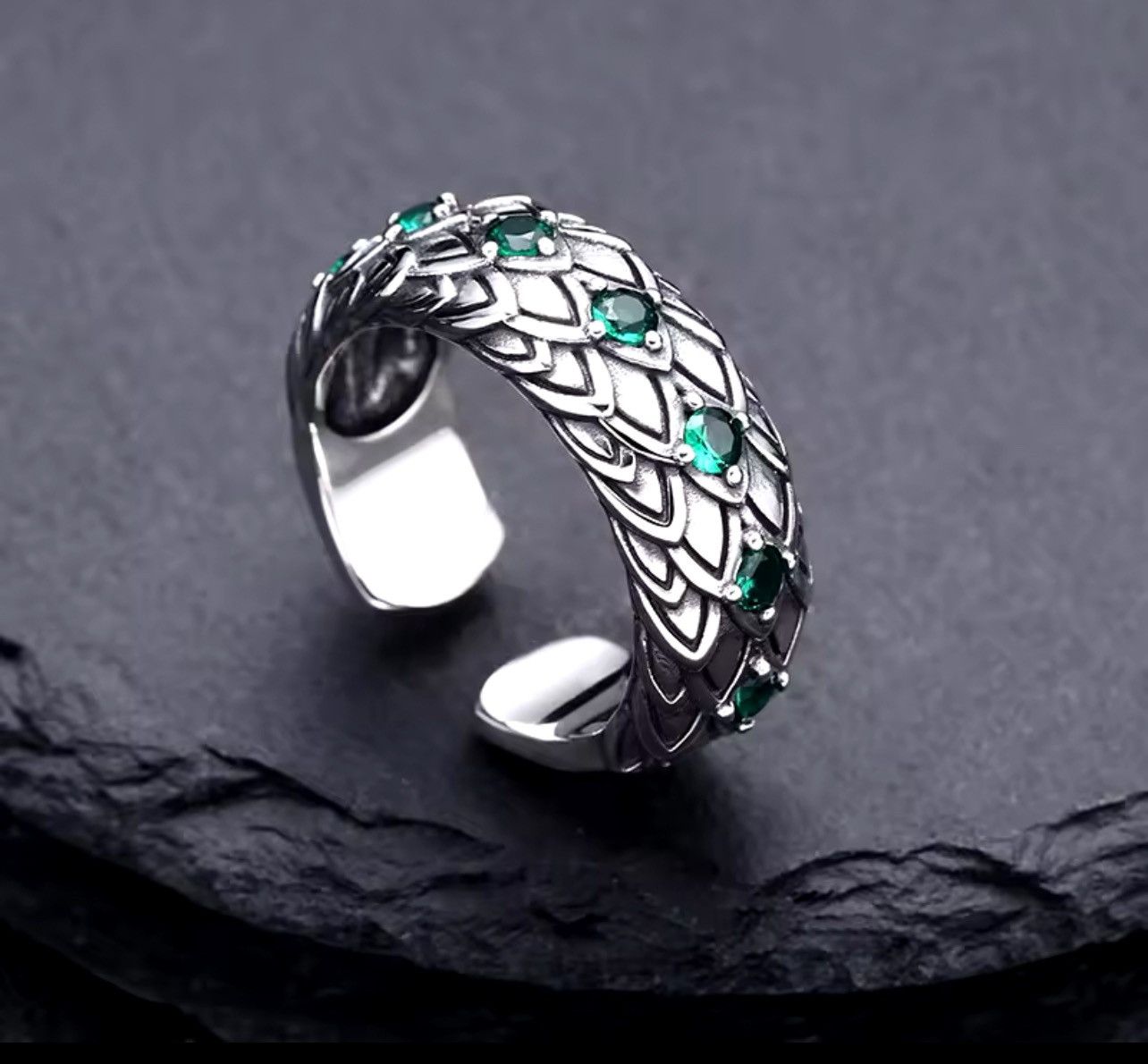Jewelry Retro Green Crystal Scales Ring Size ONE SIZE - 4 Thumbnail