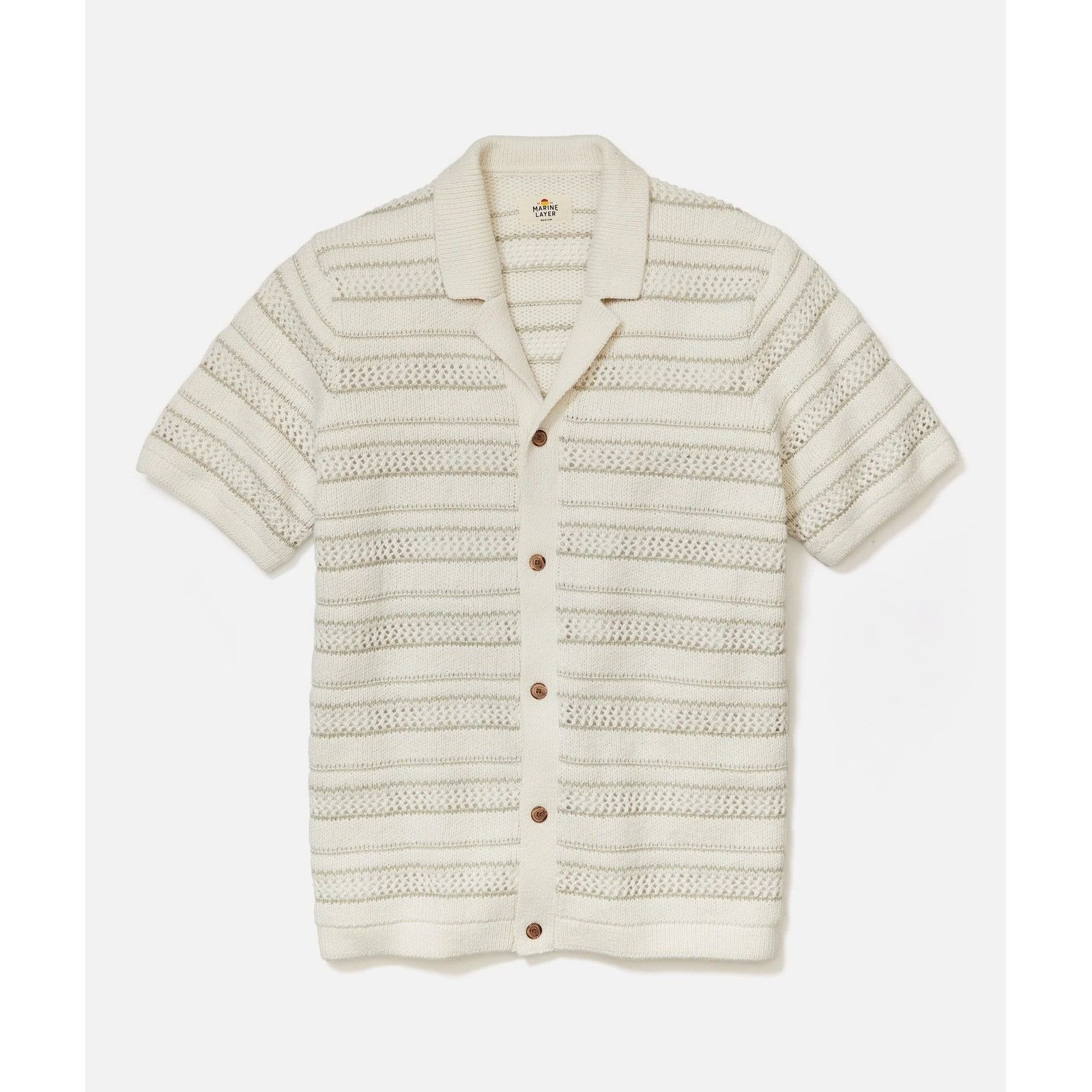 Marine Layer Marine Layer Mens Medium Knit Cotton Blend Camp Shirt Beige Size US M / EU 48-50 / 2 - 1 Thumbnail