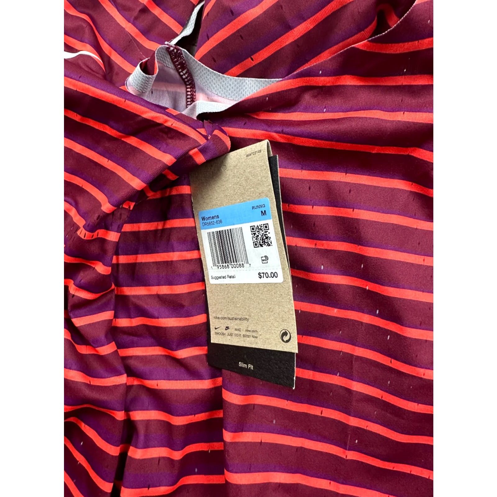 Nike Nike Dri-FIT Tank Womens Medium Red Striped Running Singlet Sleeveless Pullover Quick Dry Breathable Moisture Wicking Sportswear Size M / US 6-8 / IT 42-44 - 7 Thumbnail