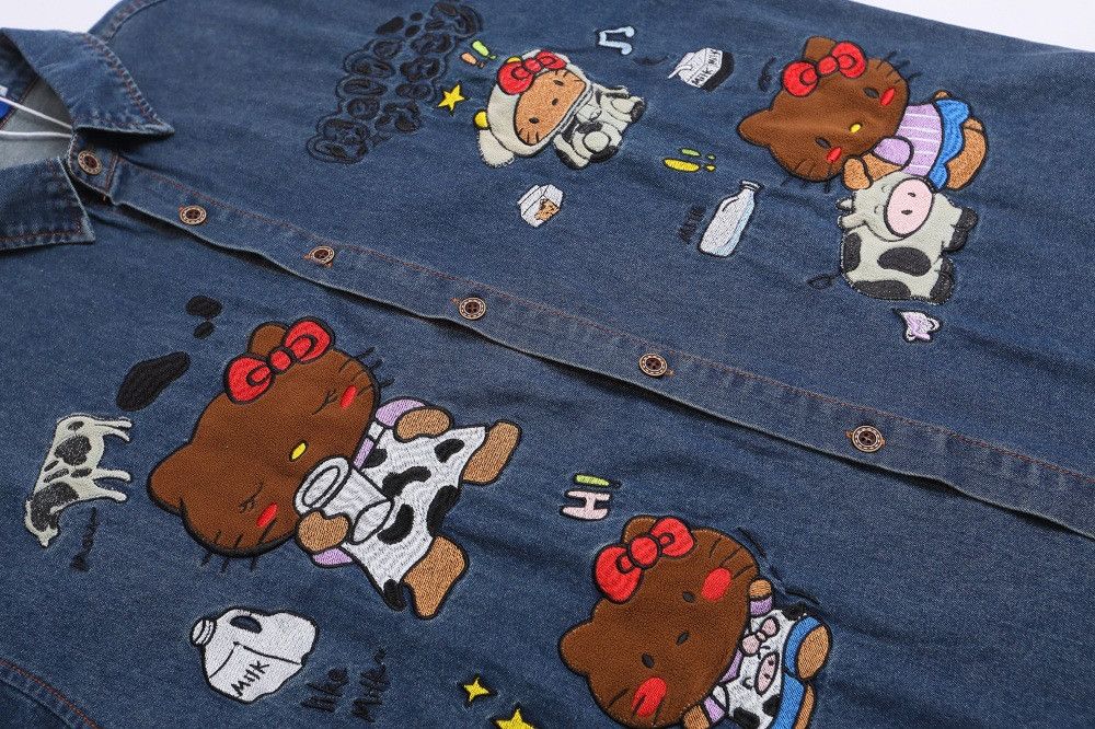 Japanese Brand × Vintage Cartoon bear embroidered short-sleeved denim shirt Size US M / EU 48-50 / 2 - 4 Thumbnail