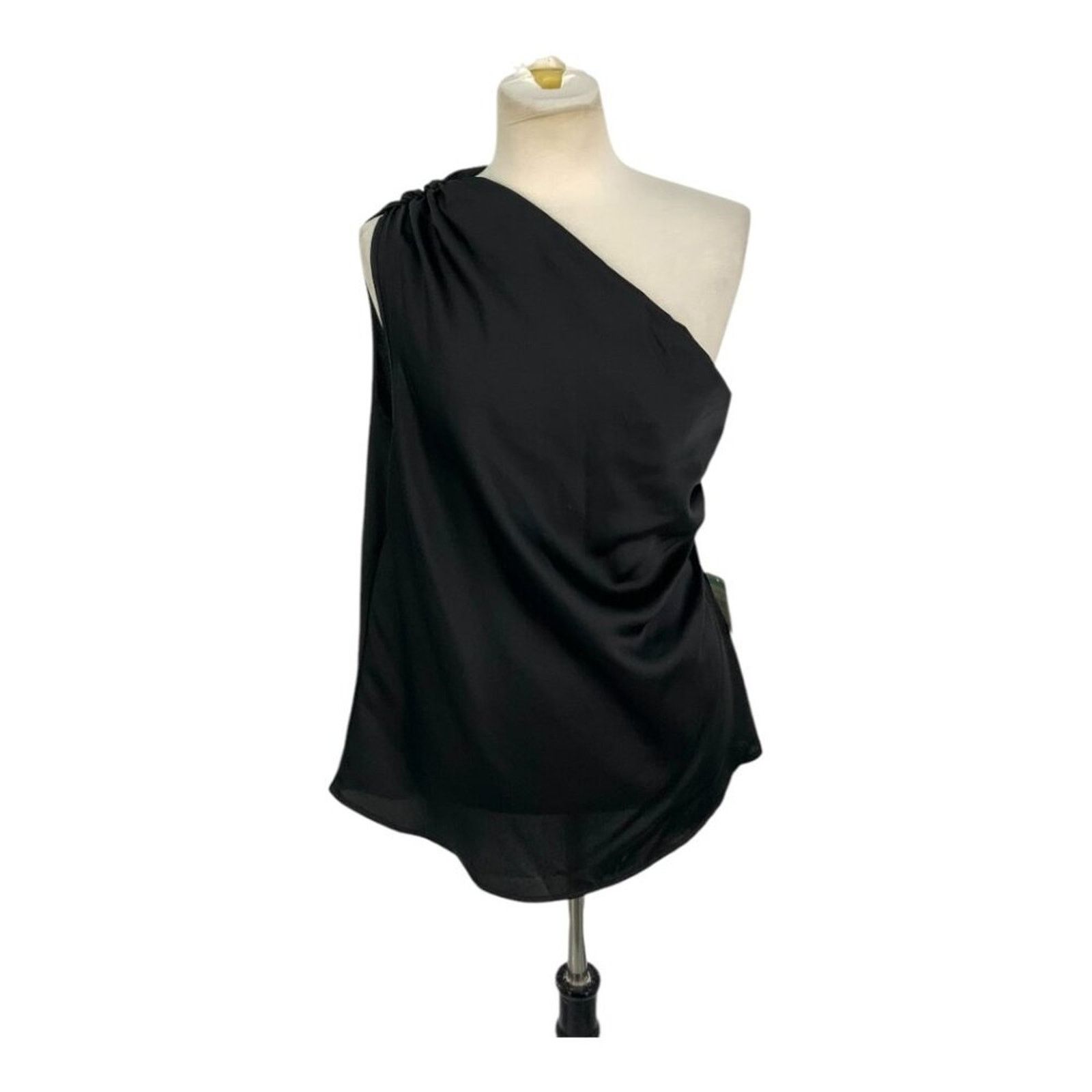 Other Renee C Satin One Shoulder Ruched Top Black XL NWOT $121 MSP Size XL / US 12-14 / IT 48-50 - 2 Thumbnail