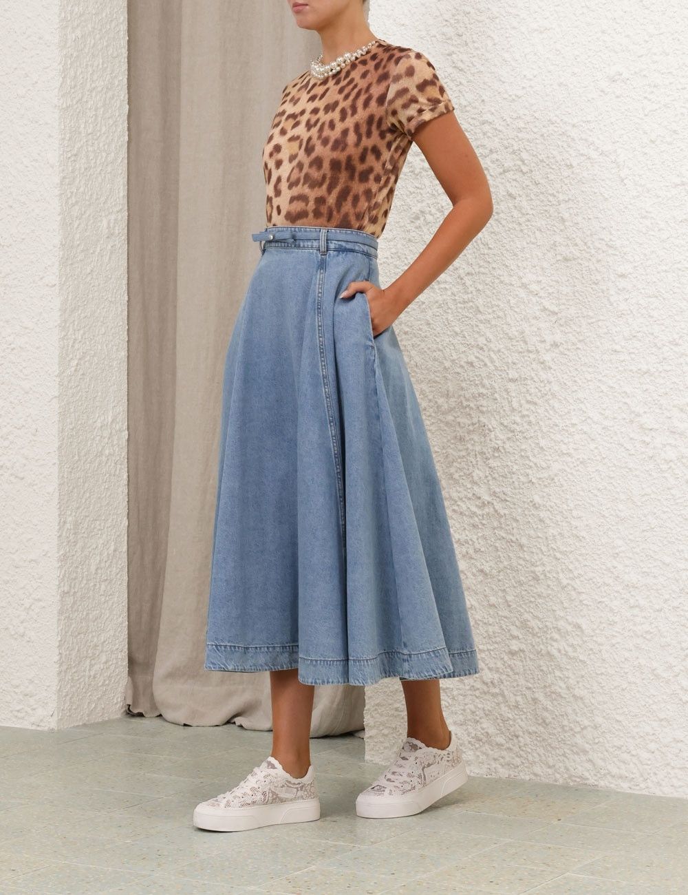 Zimmermann oc11z1025 Crush Denim Full Midi Skirt in Blue Size 34" / US 12 / IT 48 - 3 Thumbnail