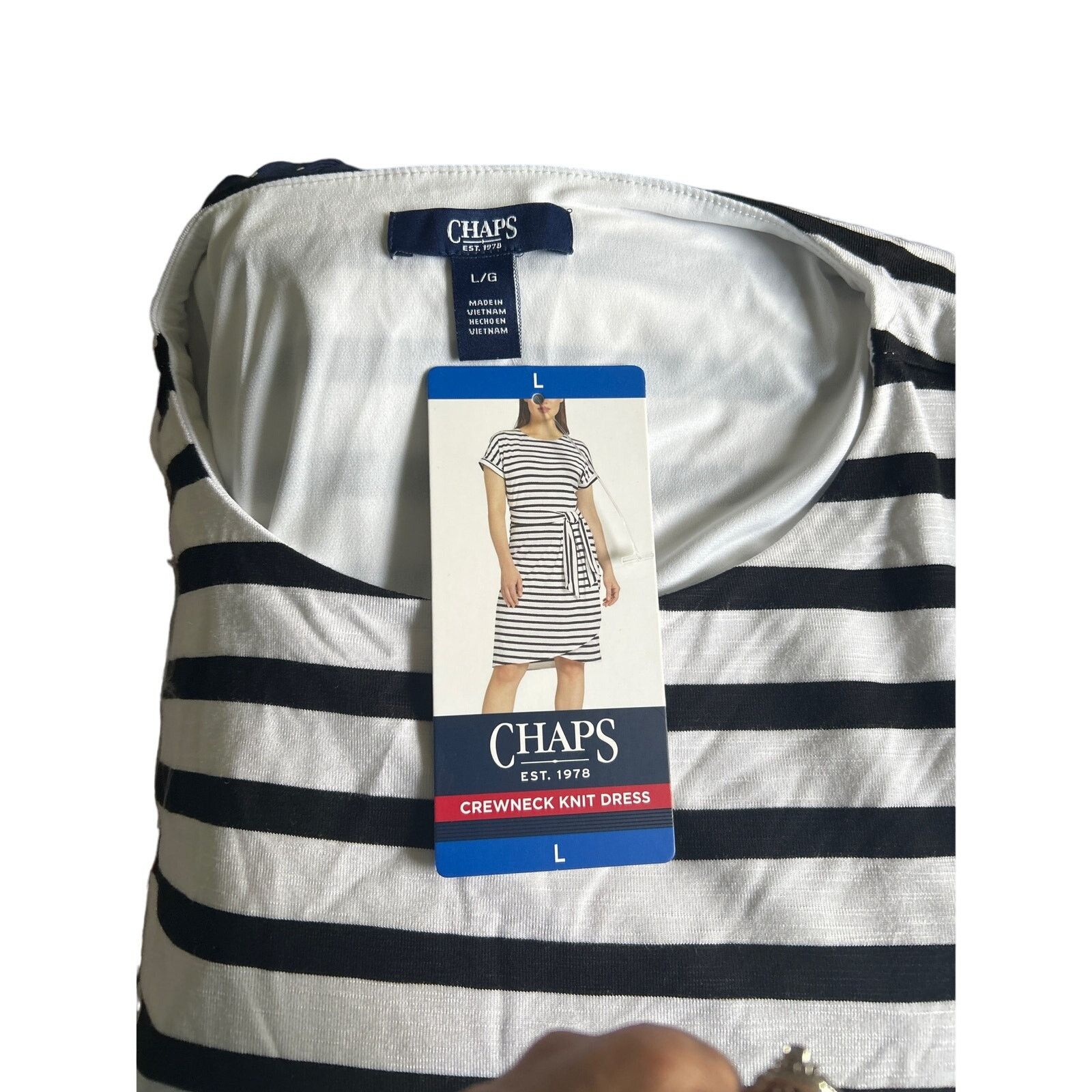 Chaps Chaps Women's Crewneck Black / White Stripe Knit Dress Large Size L / US 10 / IT 46 - 4 Thumbnail