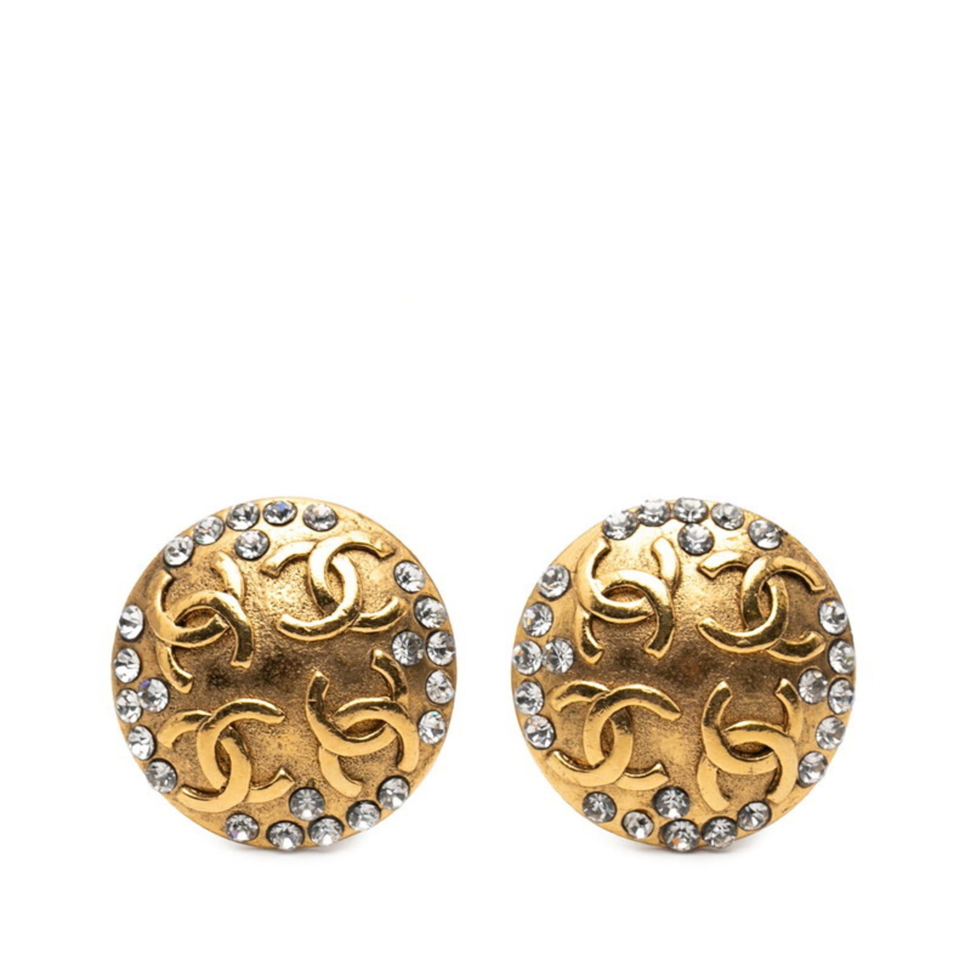 Chanel CHANEL Coco Mark Earrings, Gold Plated Rhinestones, Women's Size ONE SIZE - 1 Thumbnail